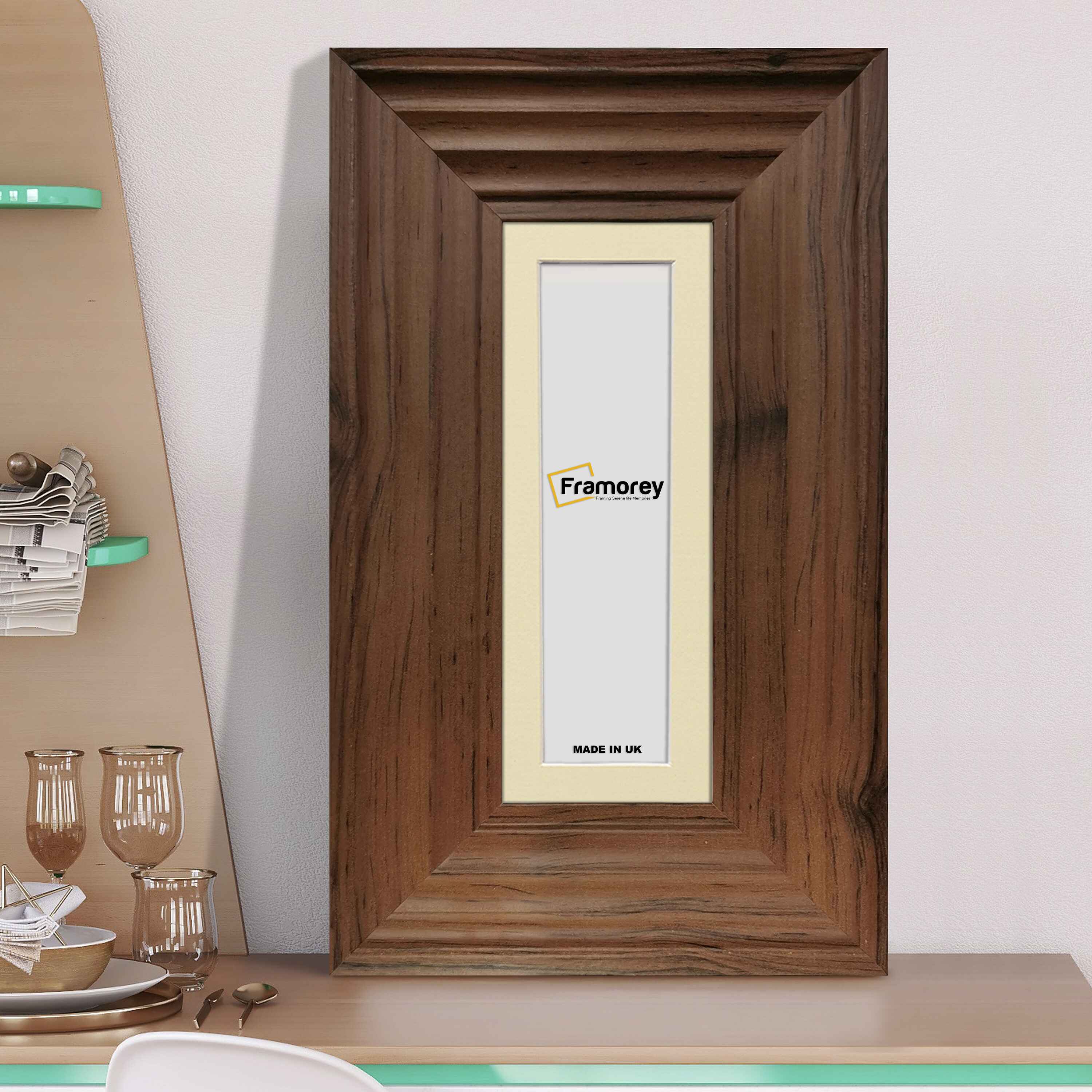 Panoramic Size Walnut Wooden Picture Frame Big Step Style, With Ivory Mount