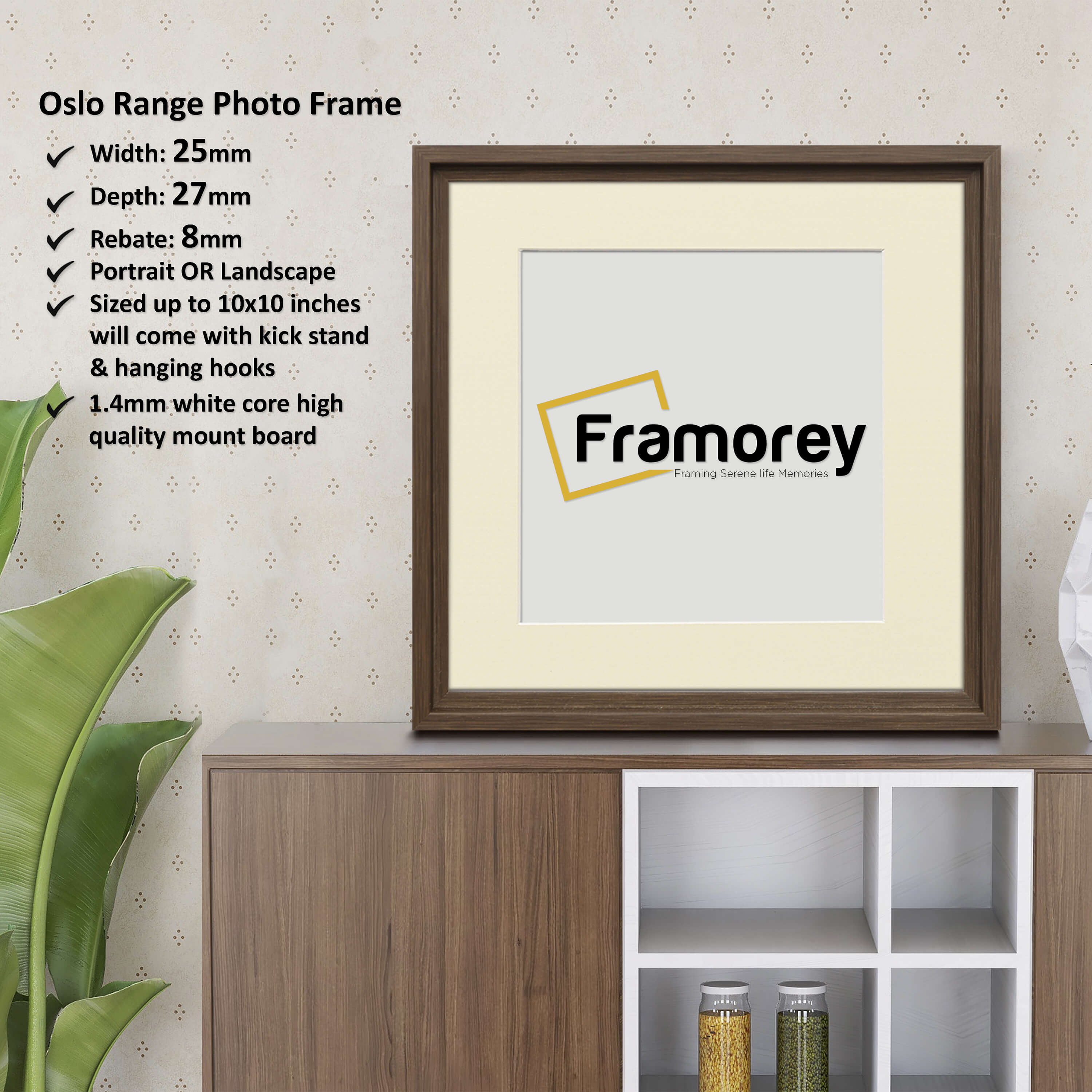 Square Size Walnut Oslo Photo Frames Wall Art Frames With Ivory Mount