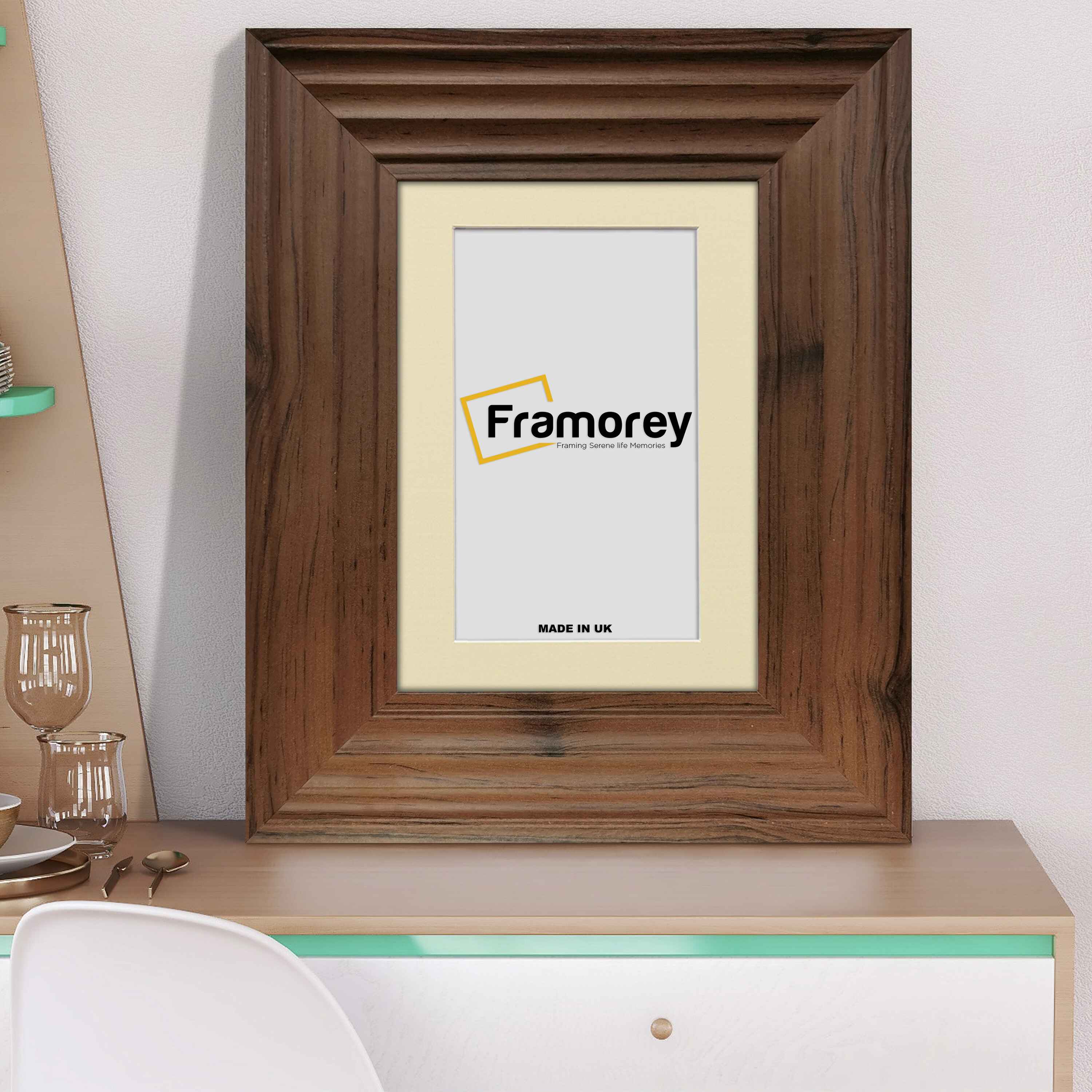 Walnut Wooden Picture Frames With Ivory Mount