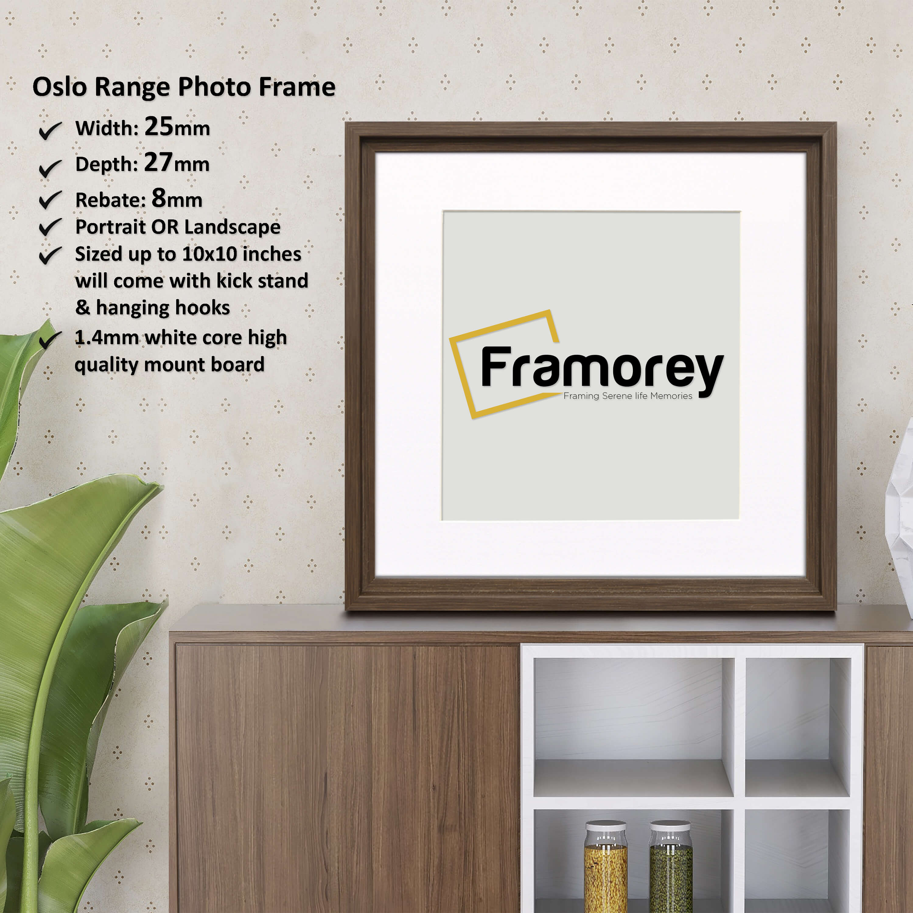 Square Size Walnut Oslo Photo Frames Wall Art Frames With White Mount