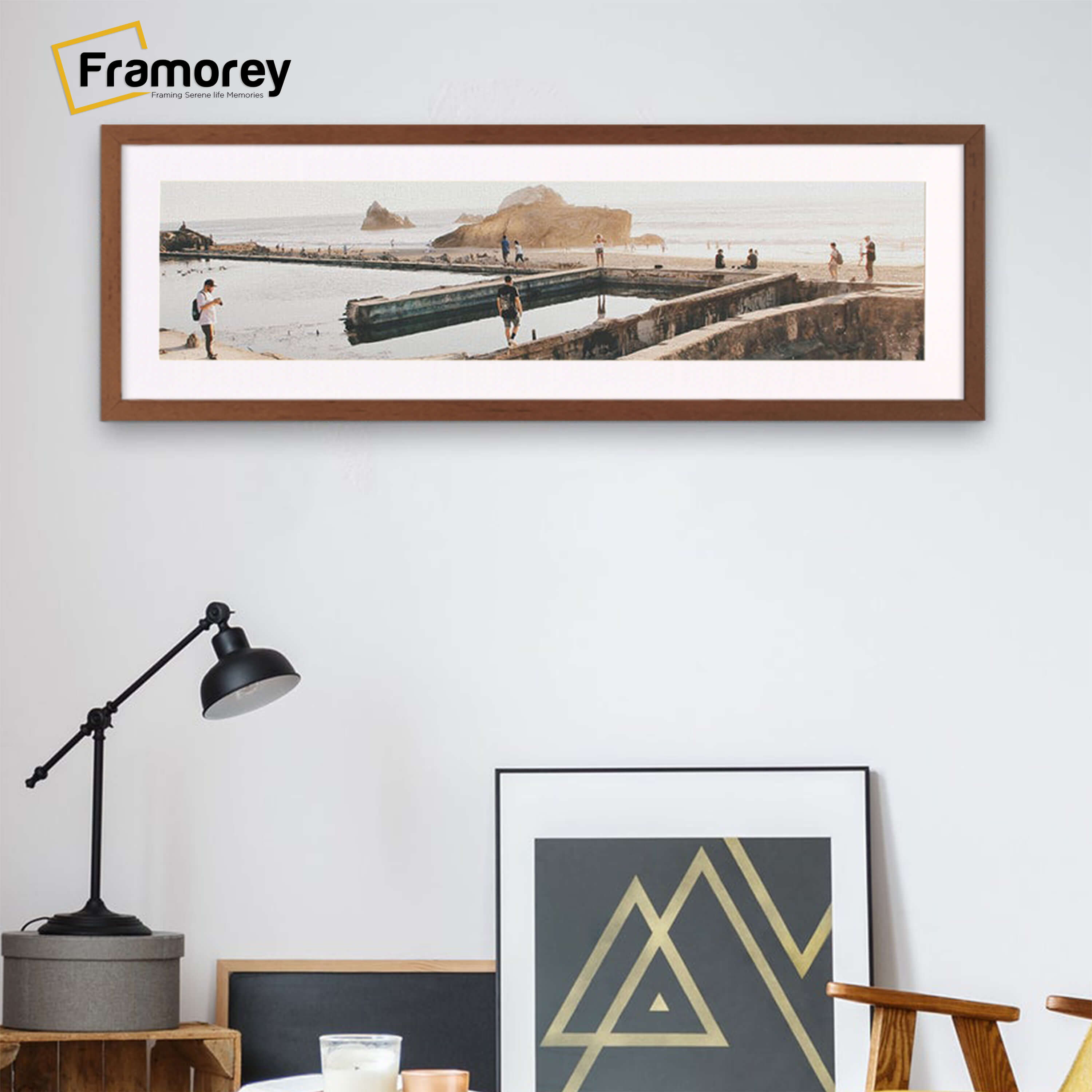 Thin Matt Panoramic Walnut Picture Frames With White Mount