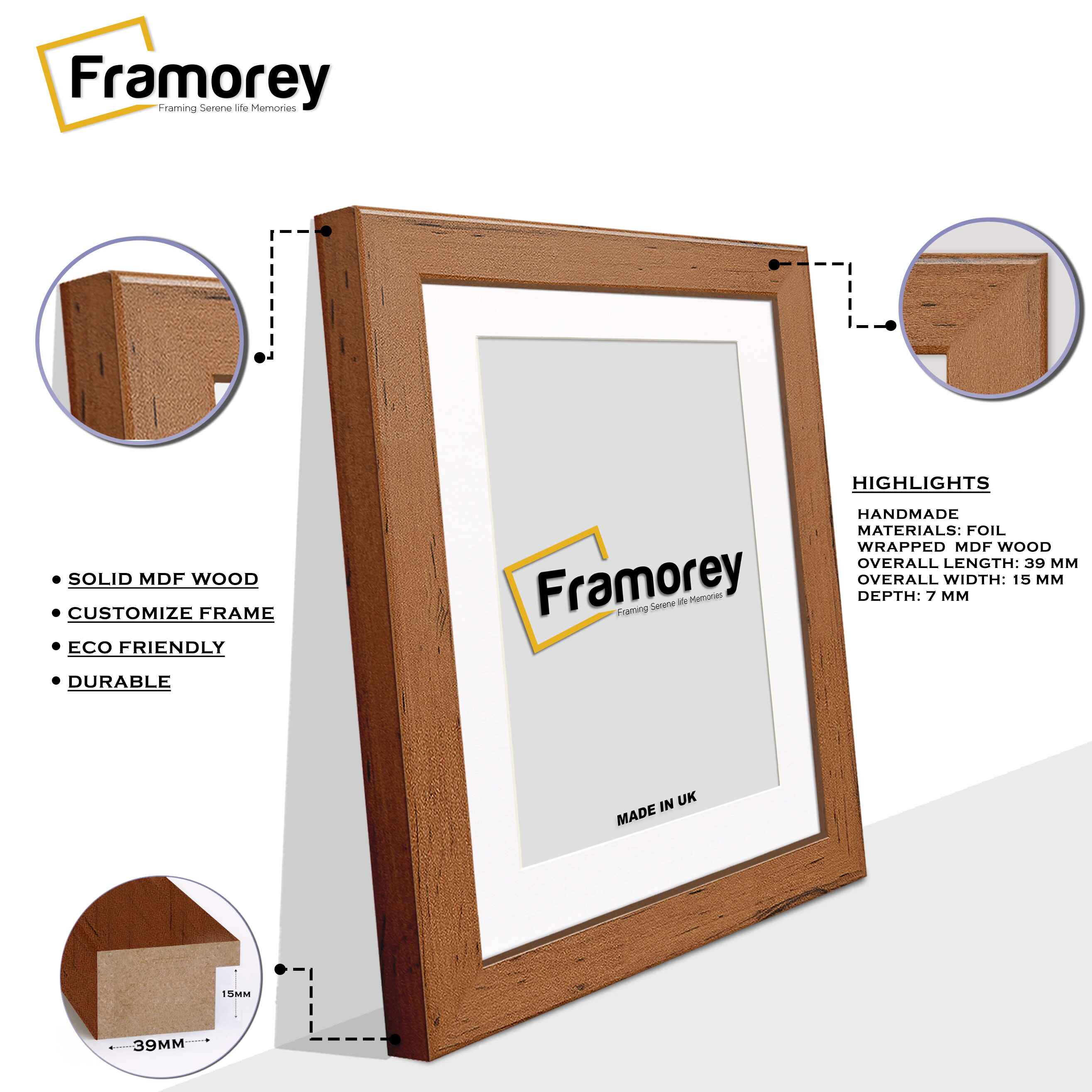 Walnut Picture Photo Frames Handmade Wooden Effect Poster Frames With White Mount