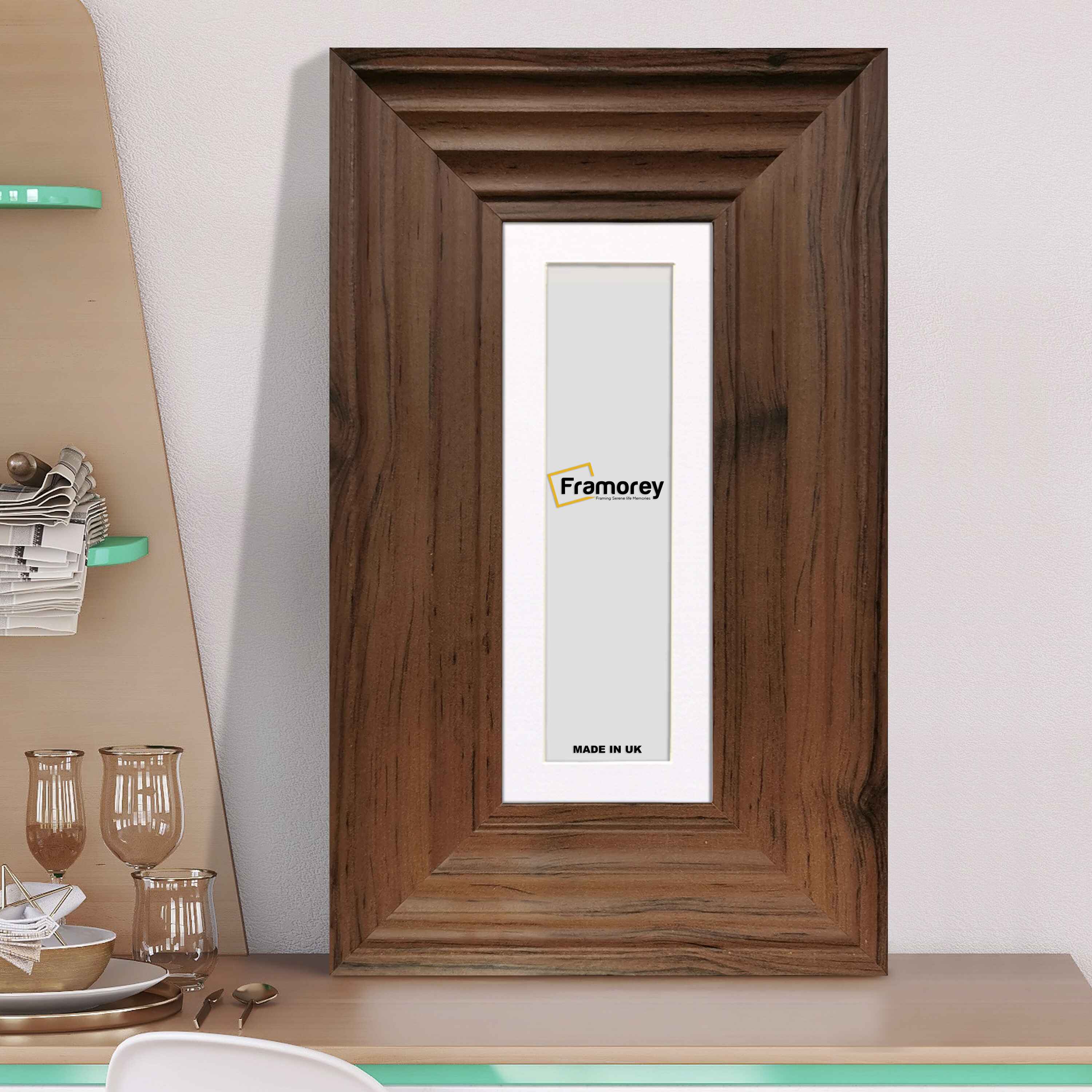 Panoramic Size Walnut Wooden Picture Frame Big Step Style, With White Mount