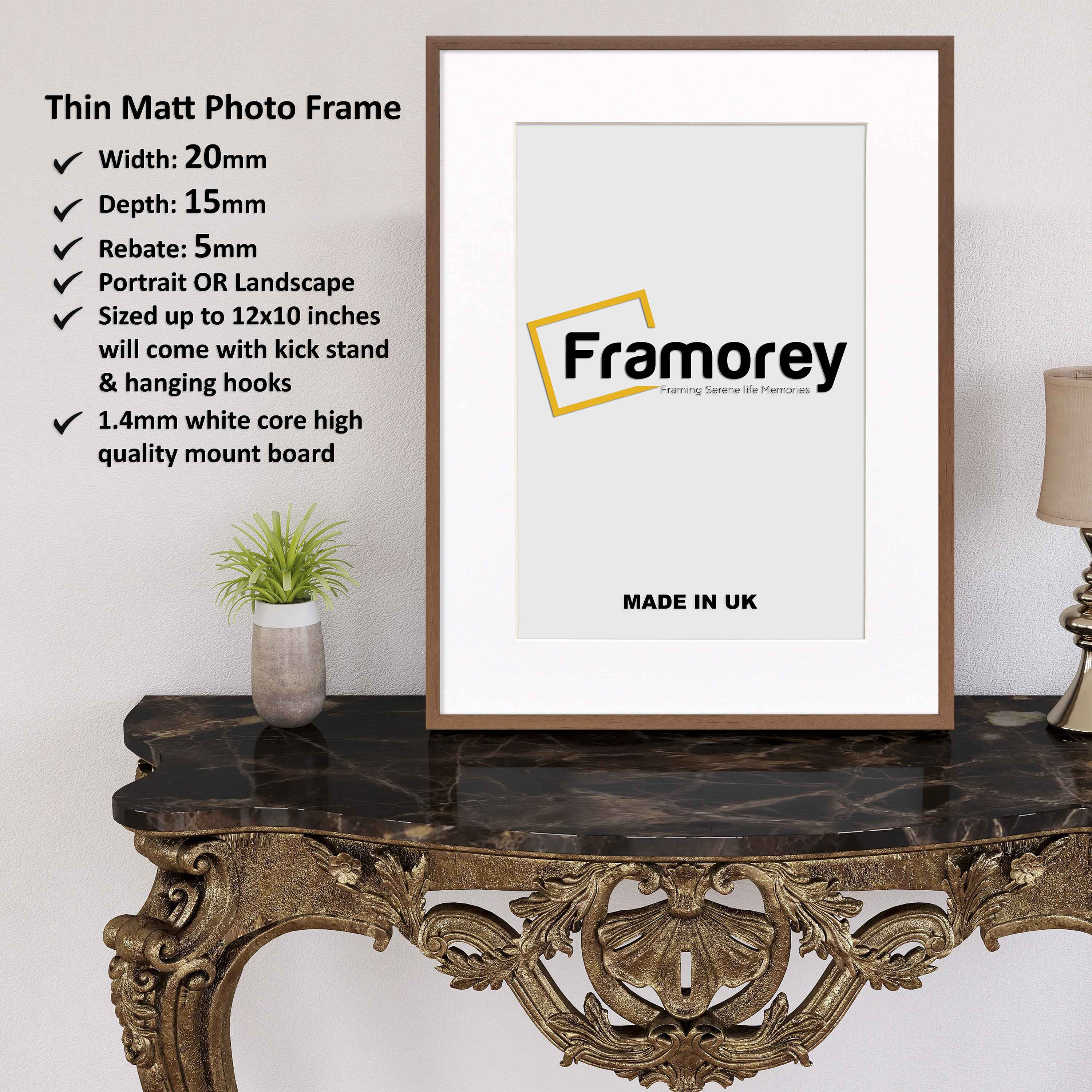 Walnut Thin Matt Picture Frame Poster Frames With White Mount