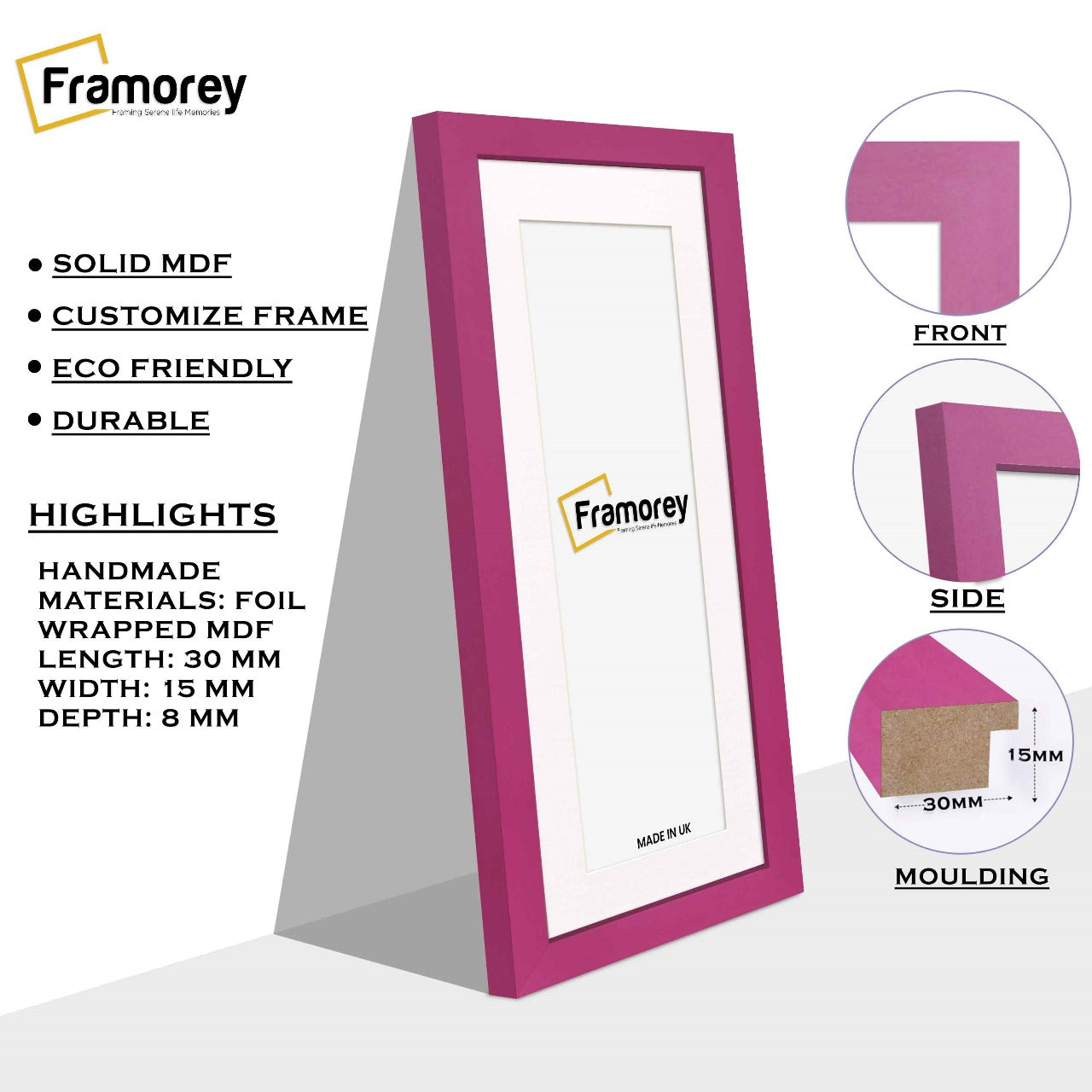 Panoramic Pink Picture Frame With White Mount Wall Décor Frame