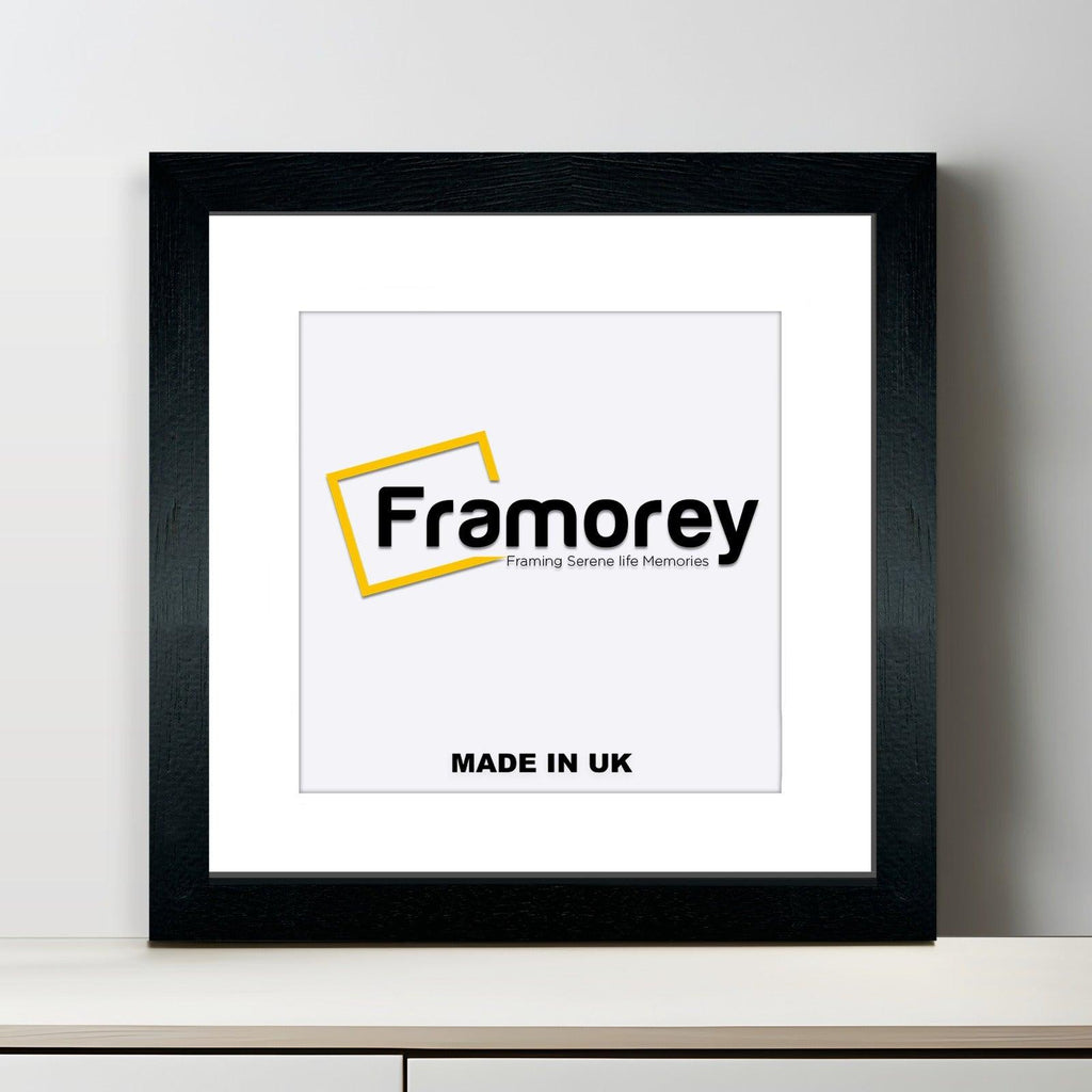 Square Solid Wood Black Picture Frames With White Mount