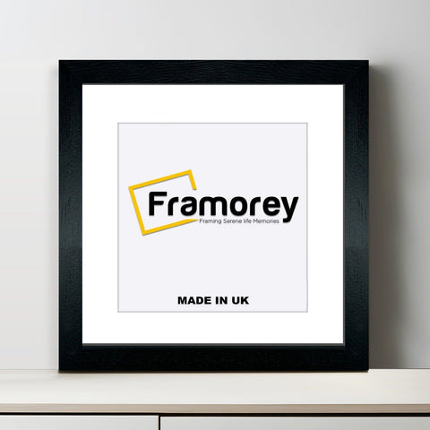 Square Solid Wood Black Picture Frames With White Mount