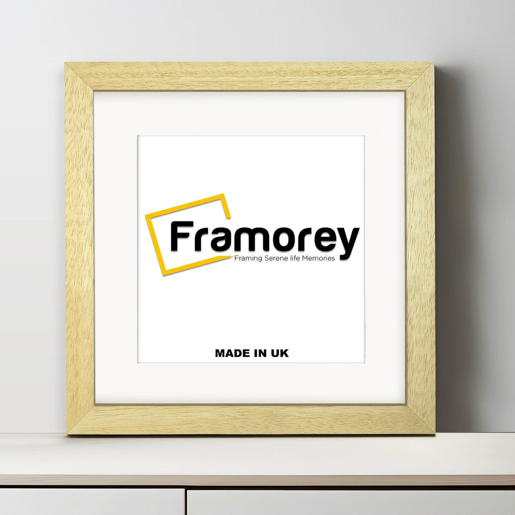 Square Natural Solid Wood Picture Frames with White Mount