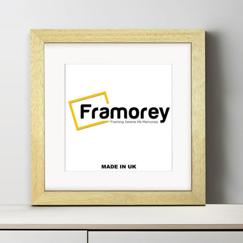 Square Natural Solid Wood Picture Frames with White Mount