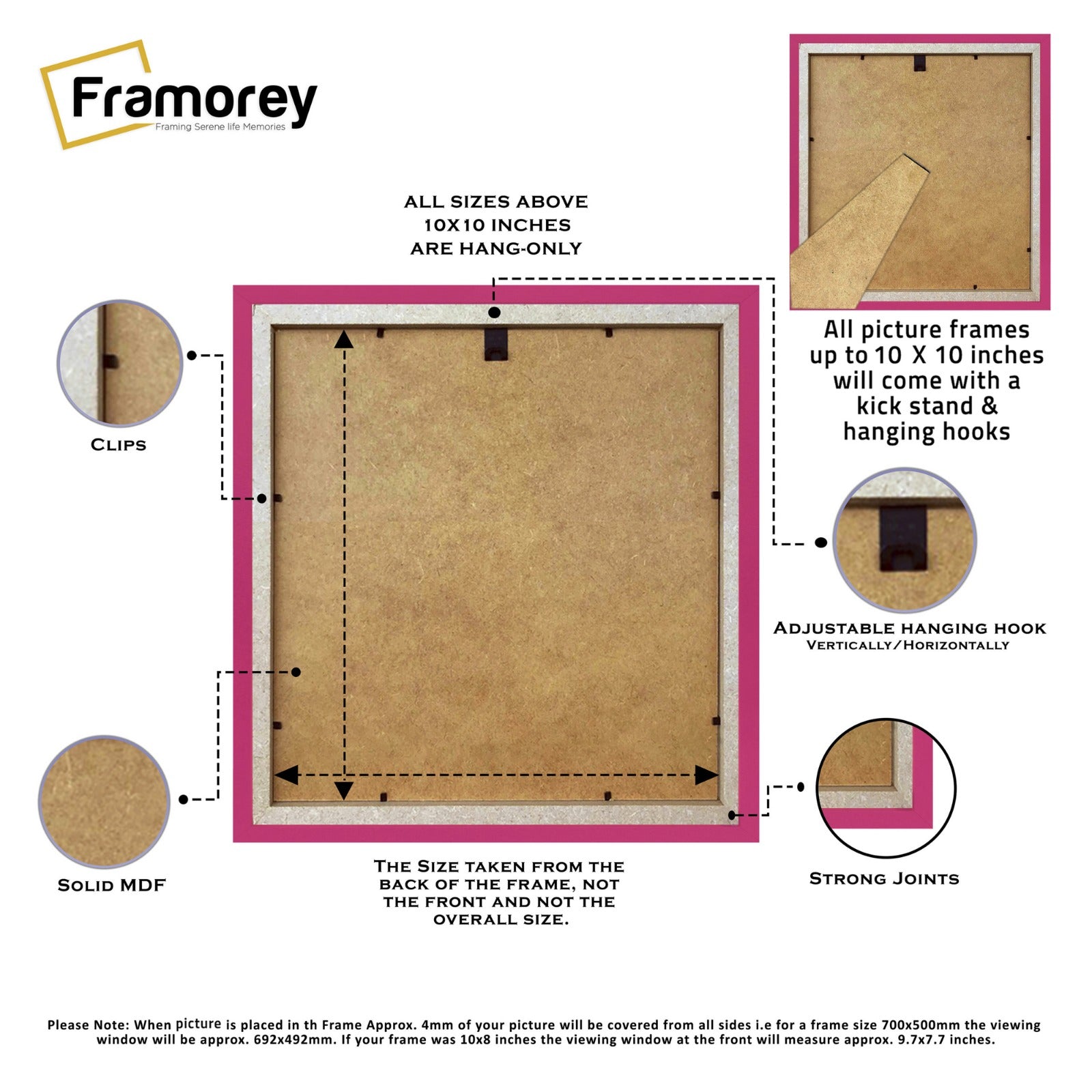 Square Size Thin Matt Pink Picture Frames With Ivory Mount