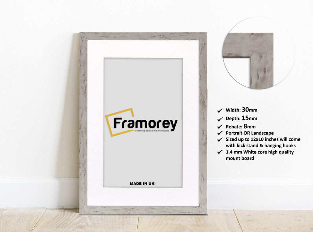 White Marble  Frame With White Mount Photo Frames Uk Handmade All Size - FRAMOREY