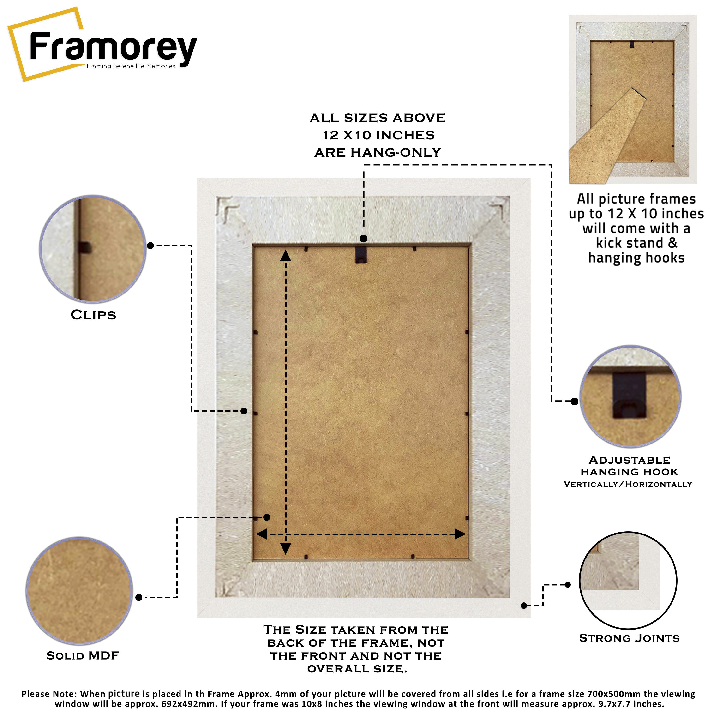 White Wooden Picture Frames Big Step Style, With Black Mount