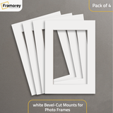 White Bevel Cut Mount pack of 4 For Photo Print Frame