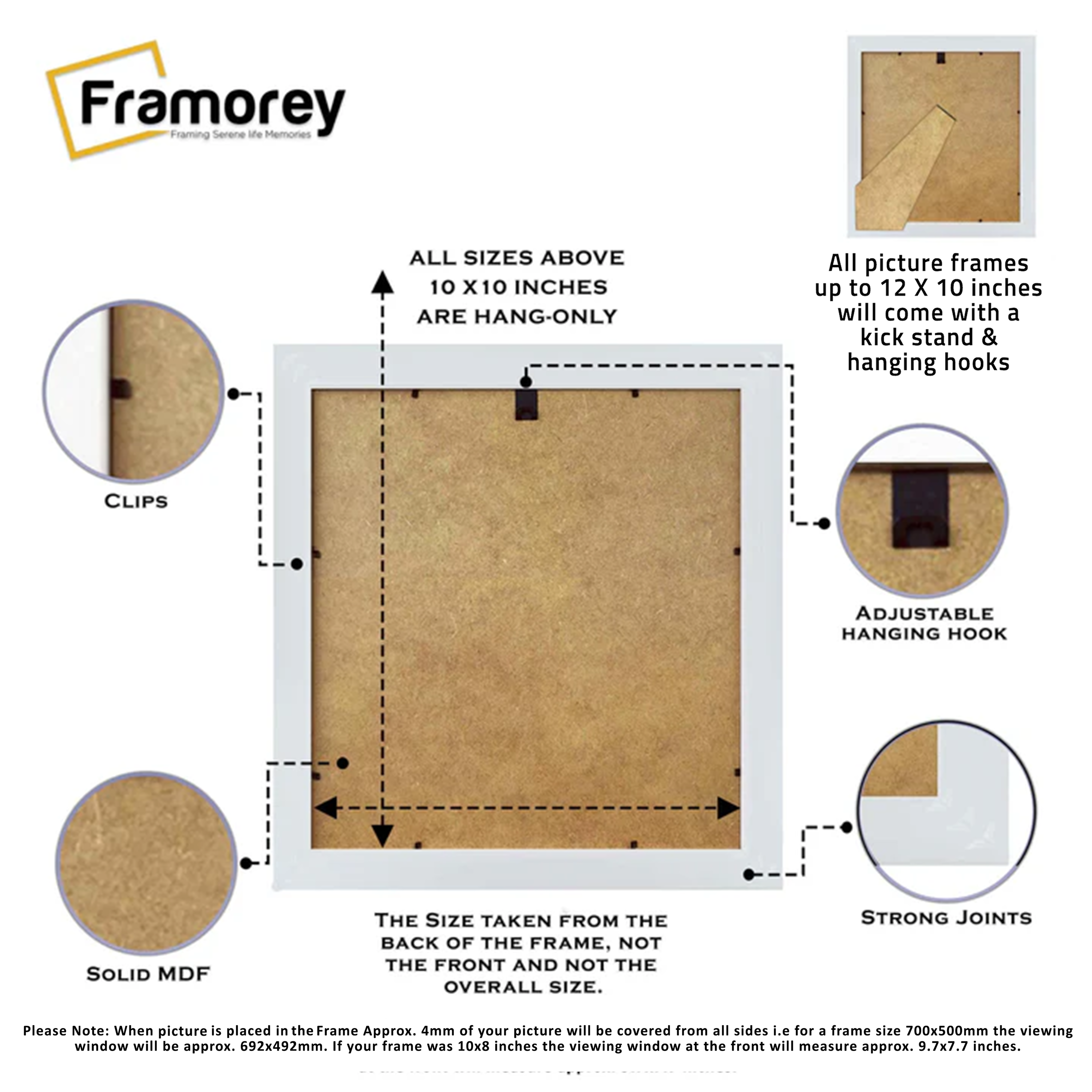  White Photo Frame Backside View Poster Frame Highlighting it's Features