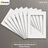 White Bevel Cut Mount For Home Decor Photo Frames pack of 8.
