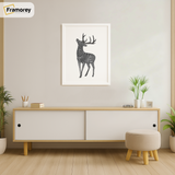 White Picture Frame is hanging on a wall just over the Table