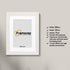 Modern white wood picture frame with white mount, front view dark wood photo frame for gallery wall art display