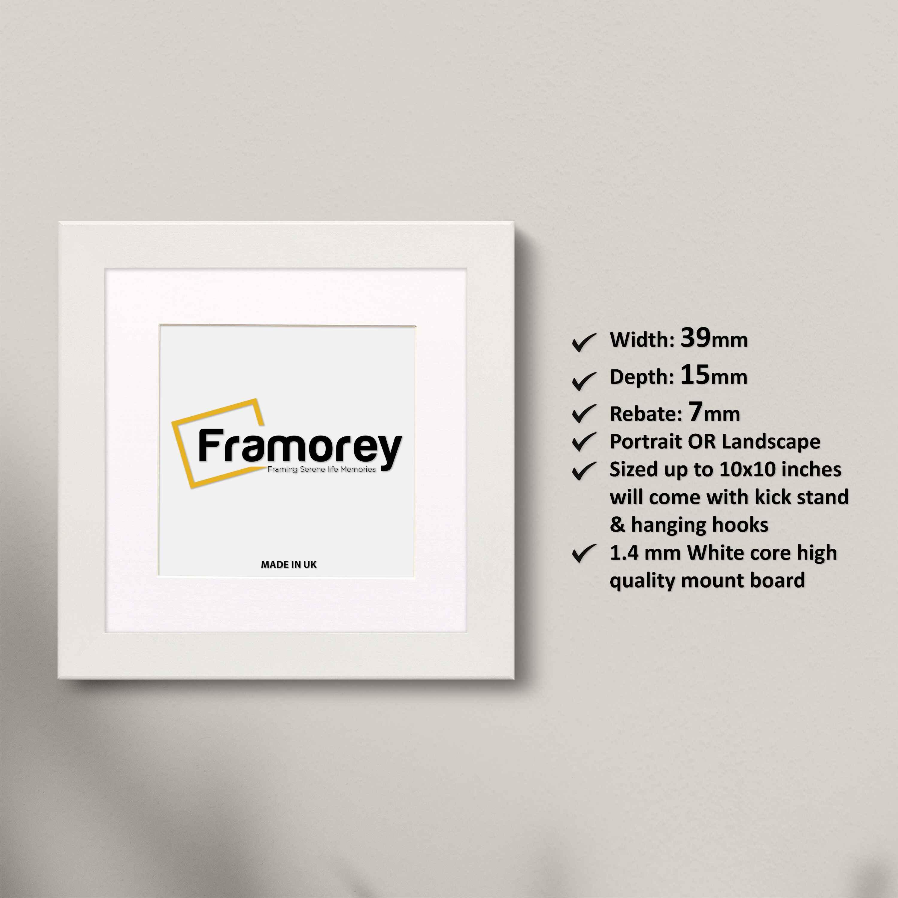 Square Size White Picture Frames with white mount with some details .