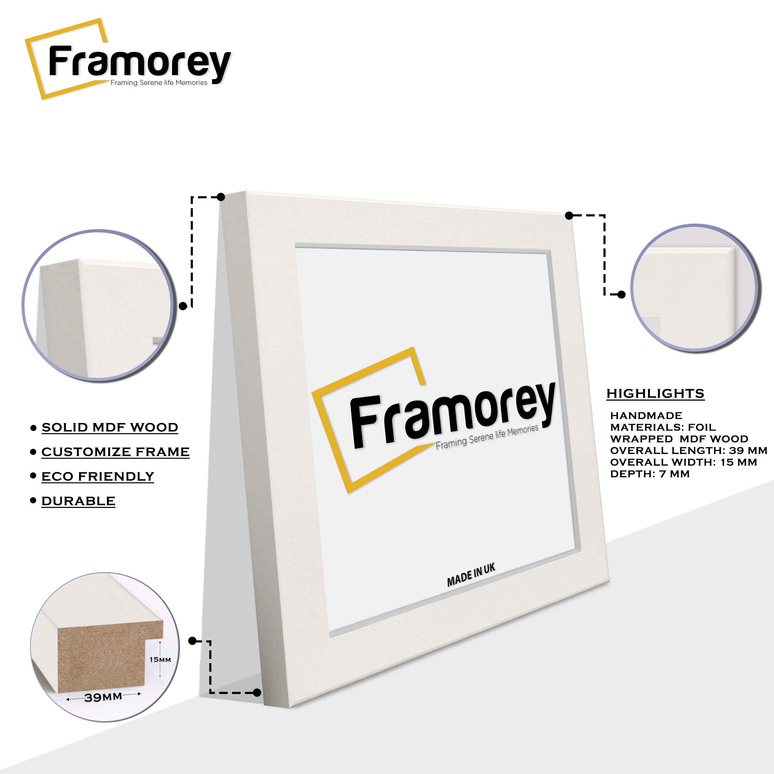 Square Size White Picture Frames Handmade Wooden Effect Photo Frames