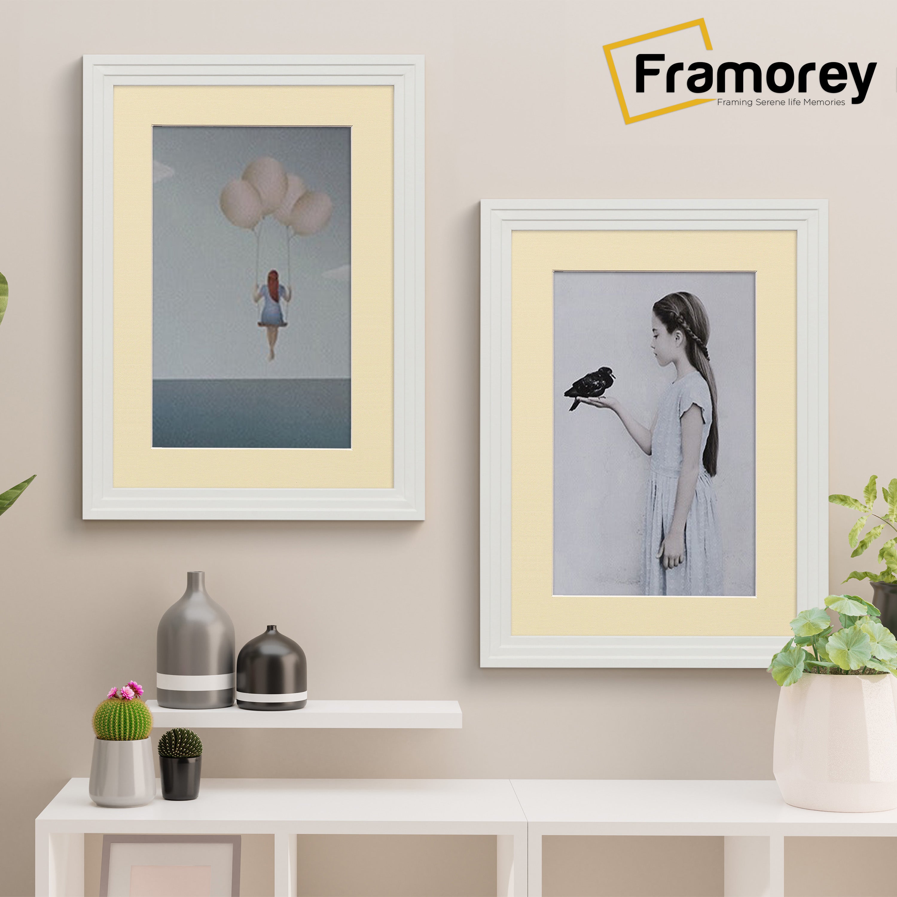 Step Style White Picture Frame Wall Art Poster Frame With Ivory Mount