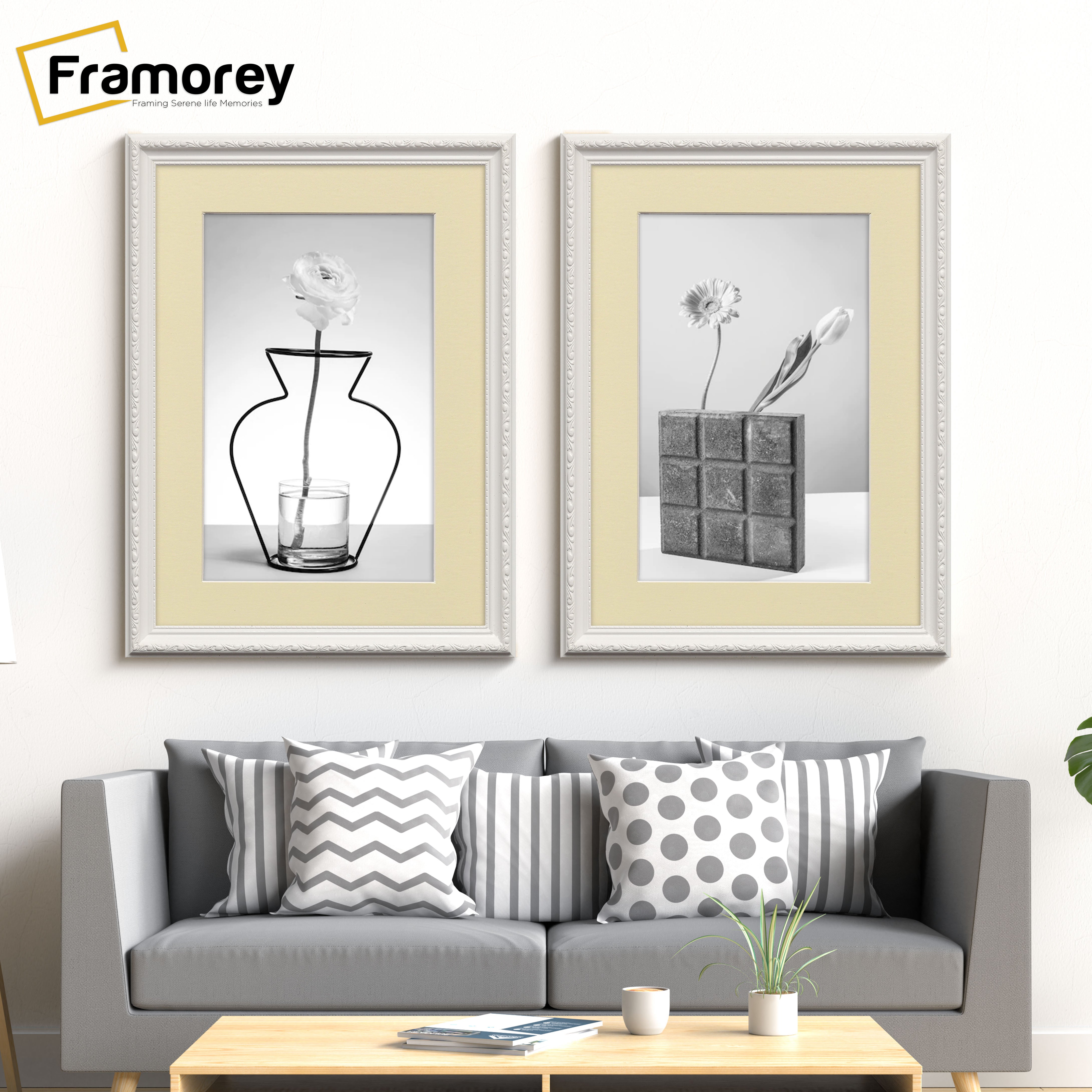 White Shabby Ornate Picture Frame With Ivory Mount Photo Frames