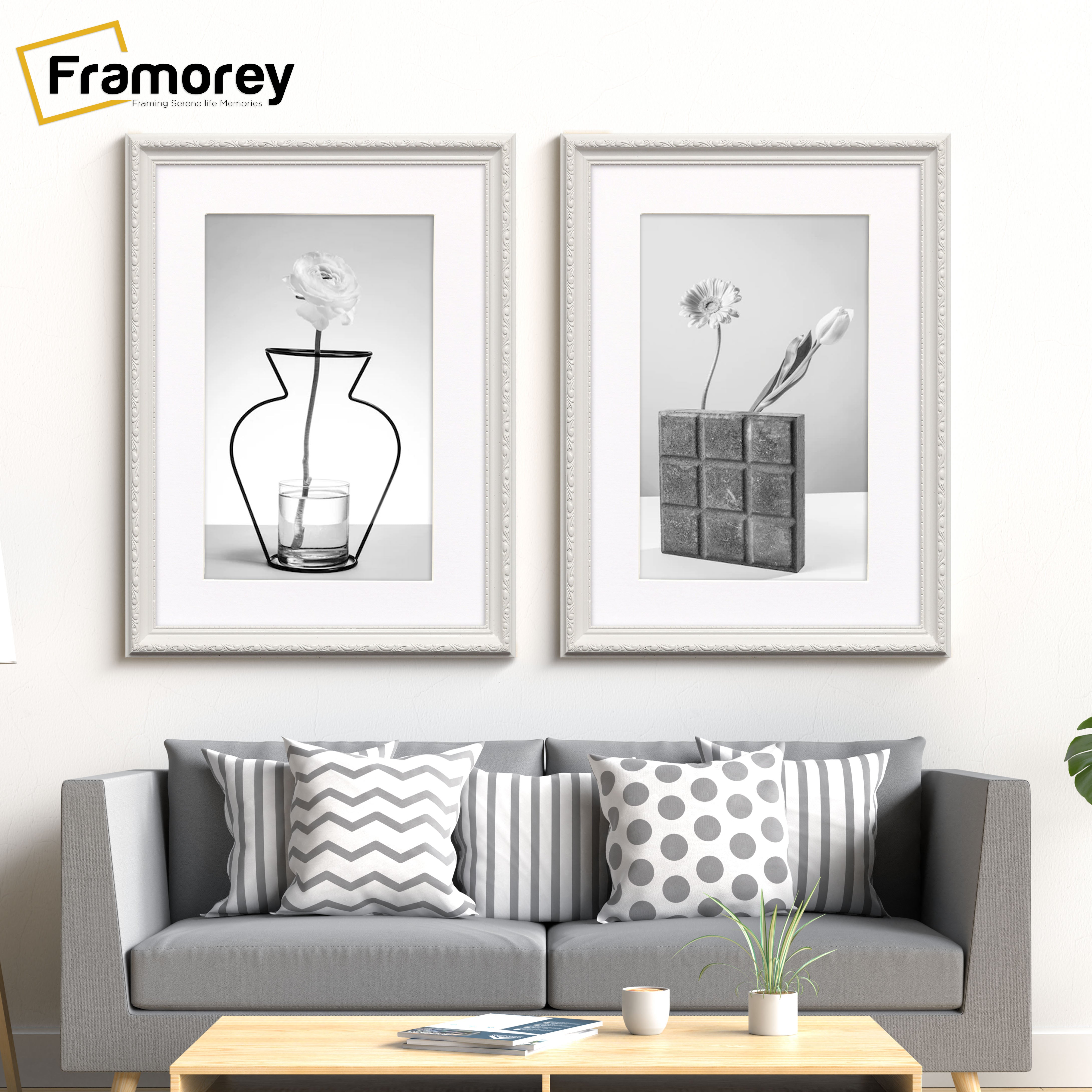 White Shabby Ornate Picture Frame Wall Art Photo Frames With White Mount