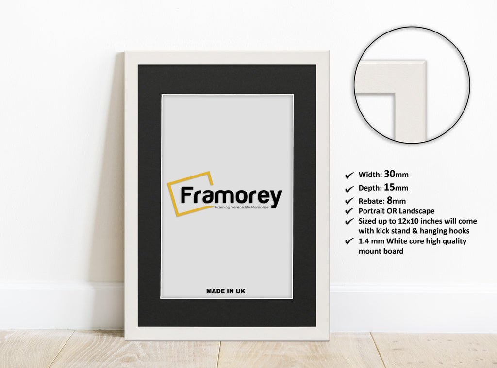 White Photo Frame With Black Mount Pictures Frames Modern Uk Handmade All Size - FRAMOREY
