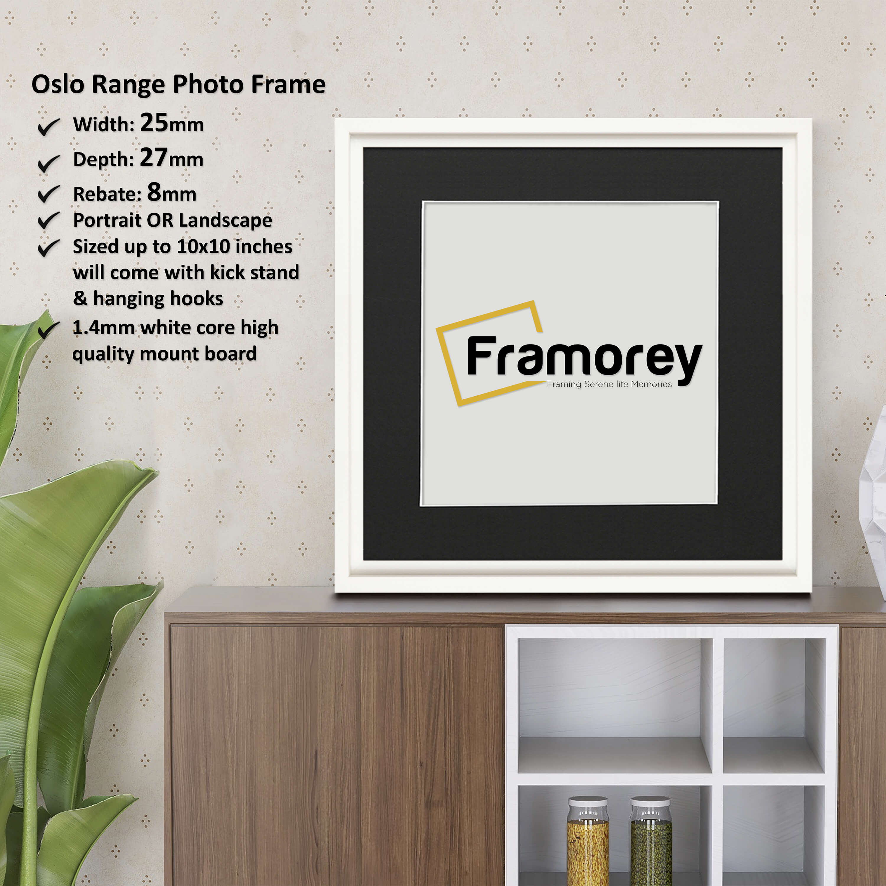 Square Size White Oslo Photo Frames Wall Art Frames With Black Mount