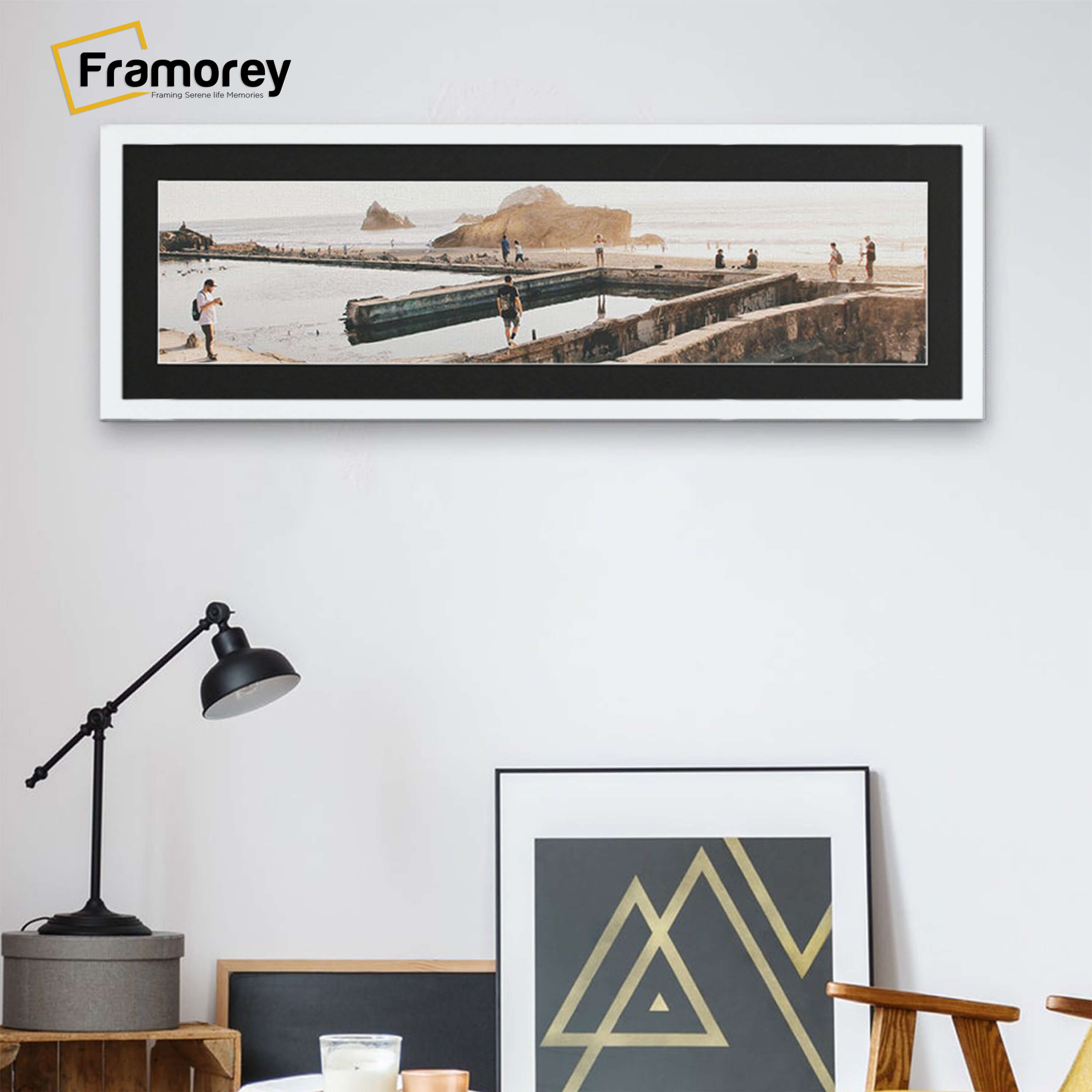 White Thin Matt Panoramic Photo Frames With Black Mount