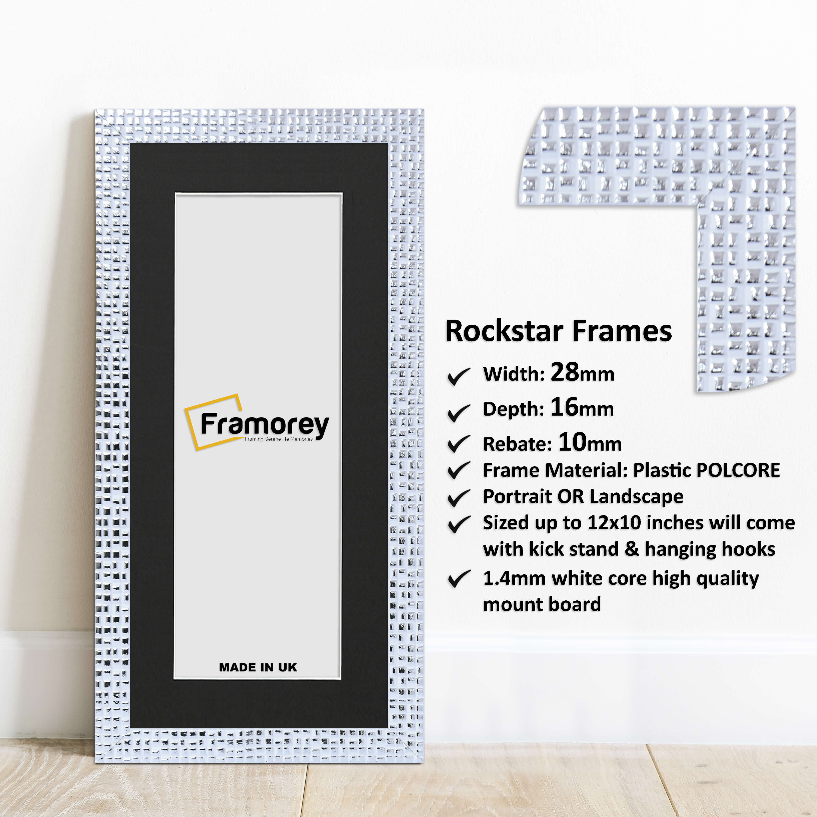 Panoramic Size White Picture Frame Rockstar Wall Art Frame With Black Mount