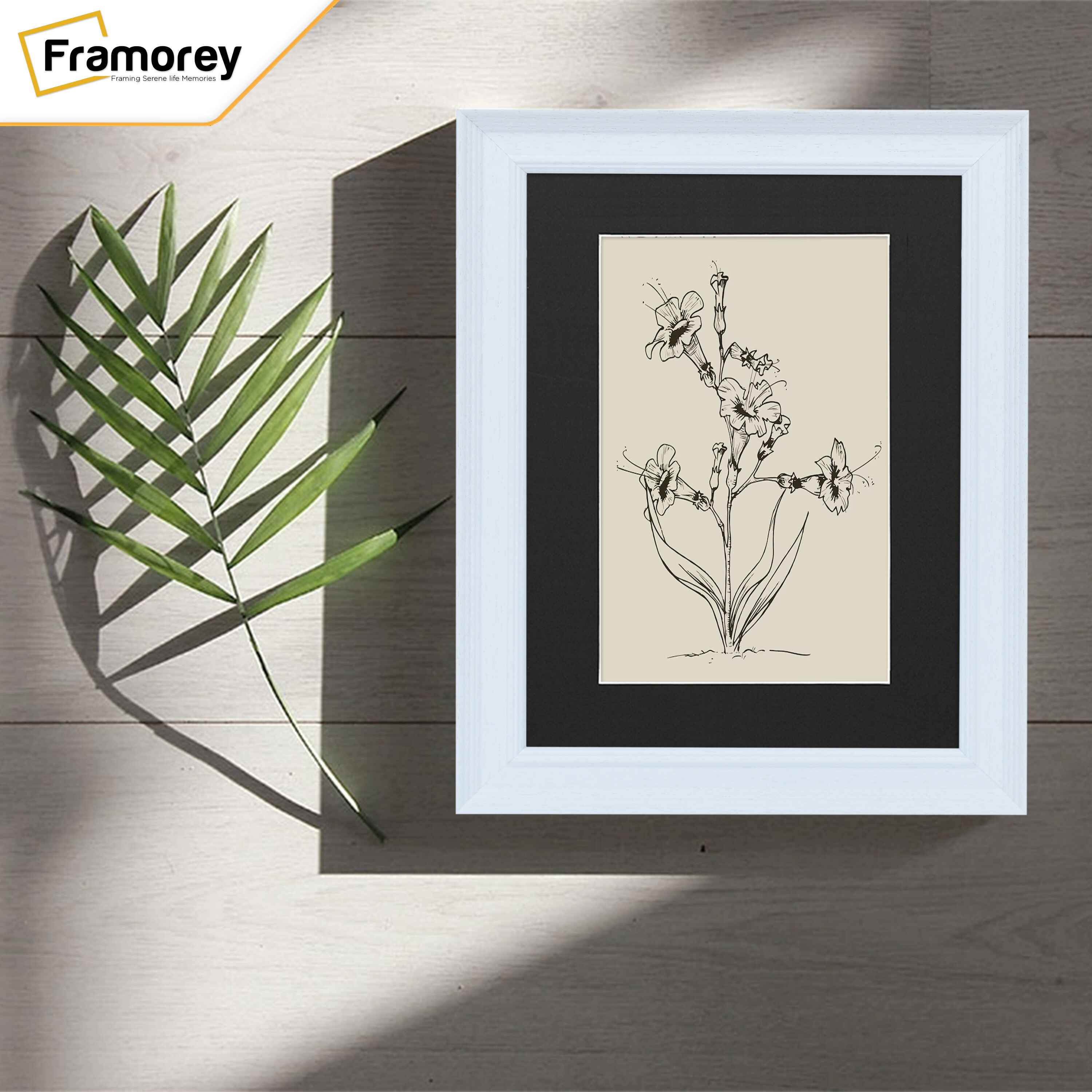 Grained White Picture Frame Fletcher Wood Wall Art Frame With Black Mount