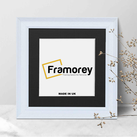 Square Size Grained White Picture Frame Fletcher Wood Style With Black Mount