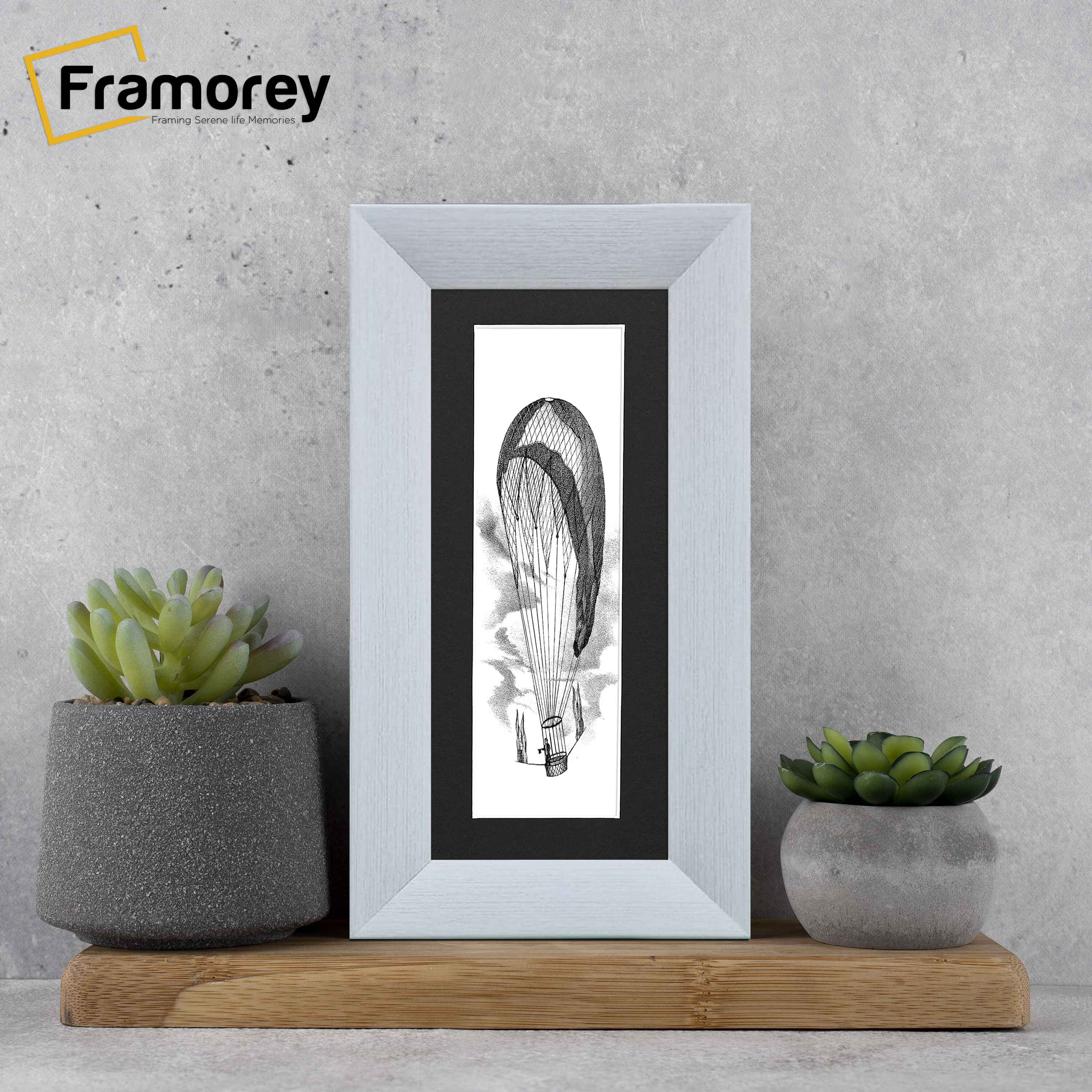 Panoramic Size Limed White Engraved Frames Handmade Poster Frames With Black Mount