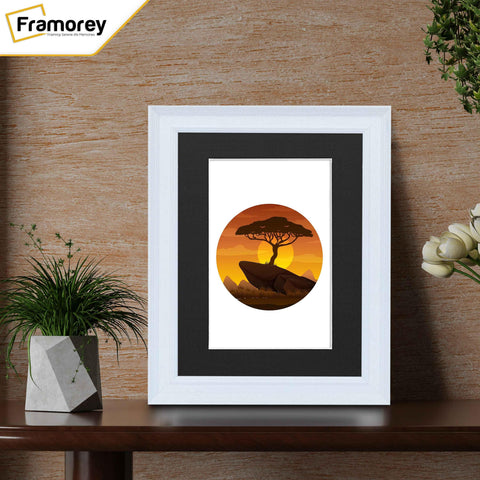 Grained White Picture Frame Fletcher Wood Wall Art Frame With Black Mount