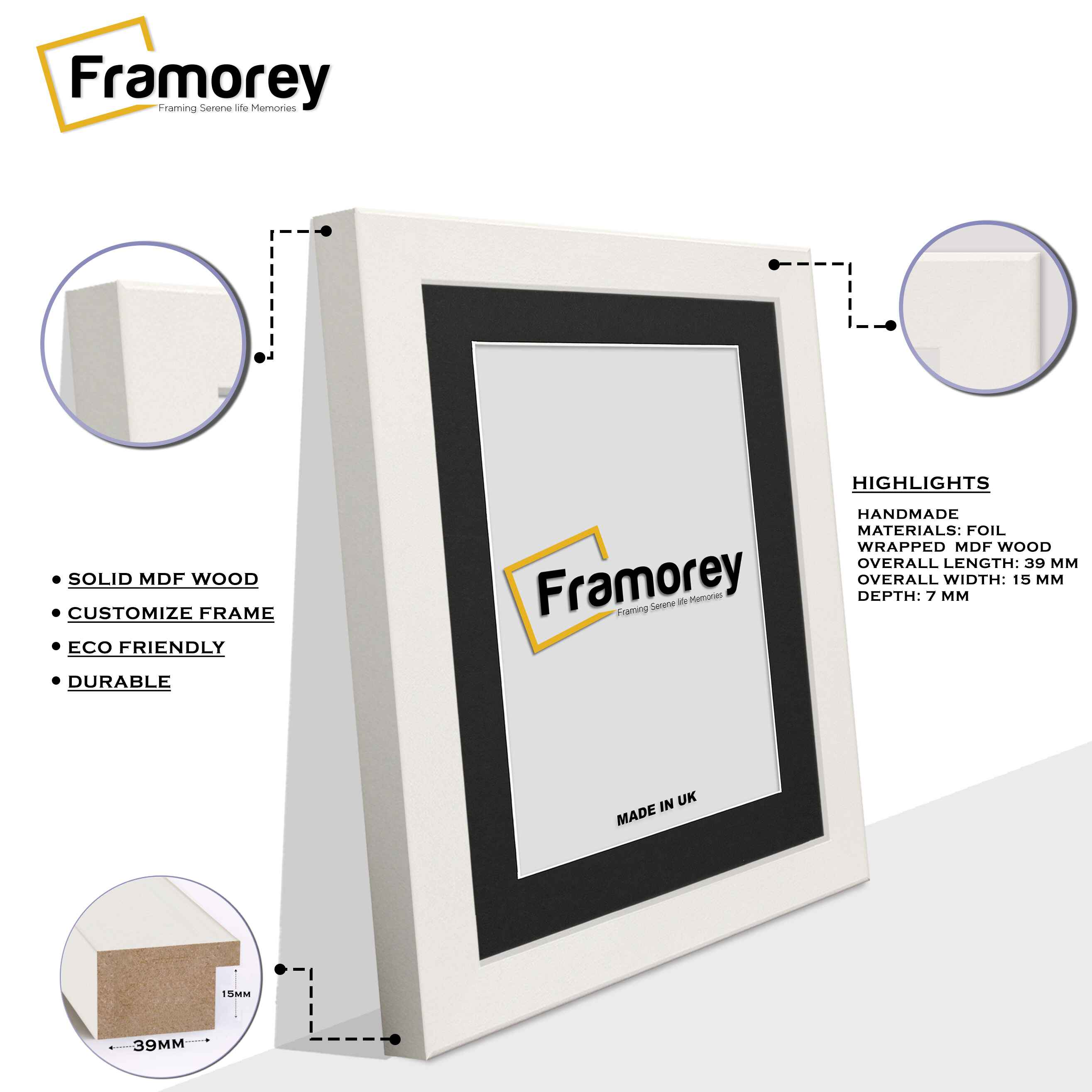 White Picture Photo Frames Handmade Wooden Effect Poster Frames With Black Mount