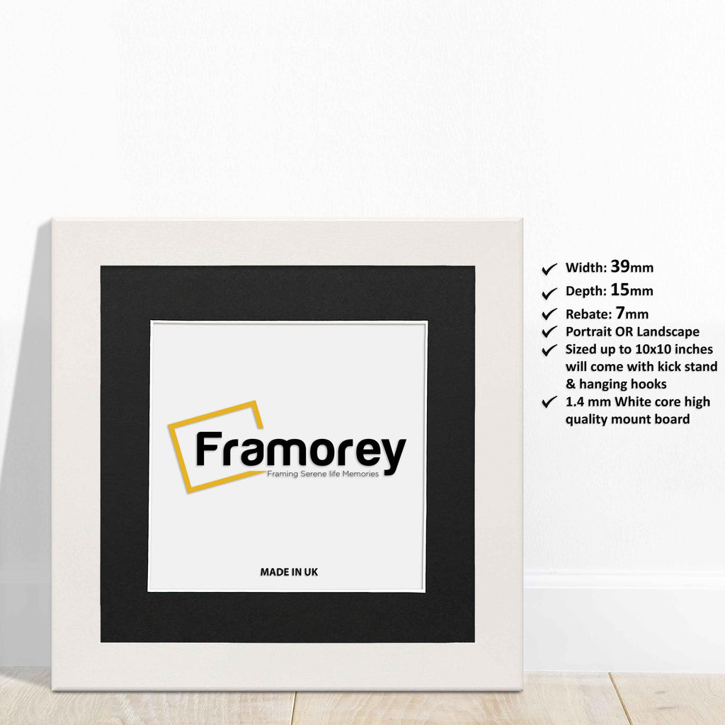 Square White Picture Frames Handmade Wooden Photo Frames With Black Mount