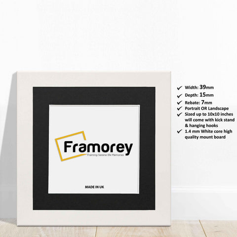 Square White Picture Frames Handmade Wooden Photo Frames With Black Mount