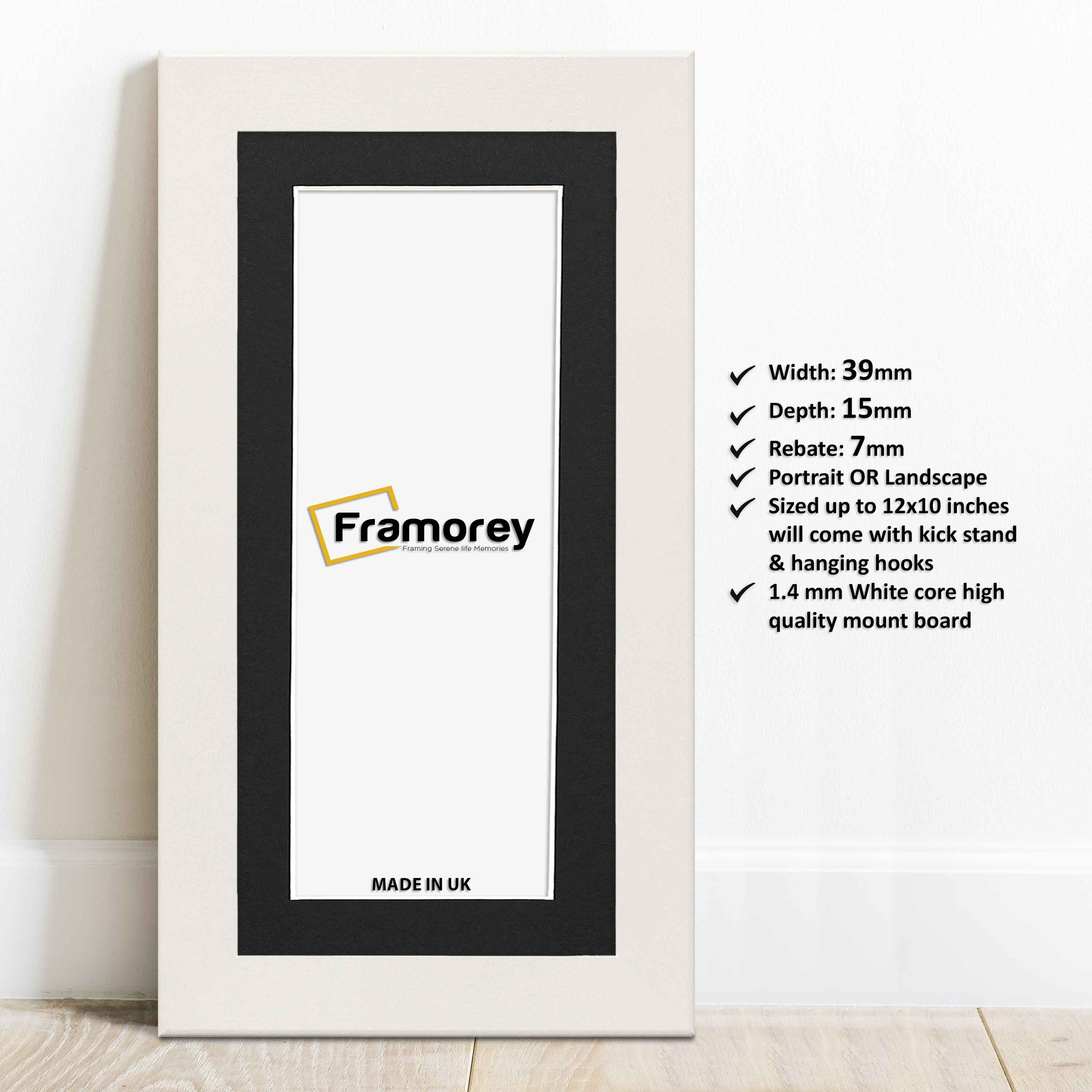 Panoramic Size White Picture Frames Handmade Wooden Poster Frames With Black Mount