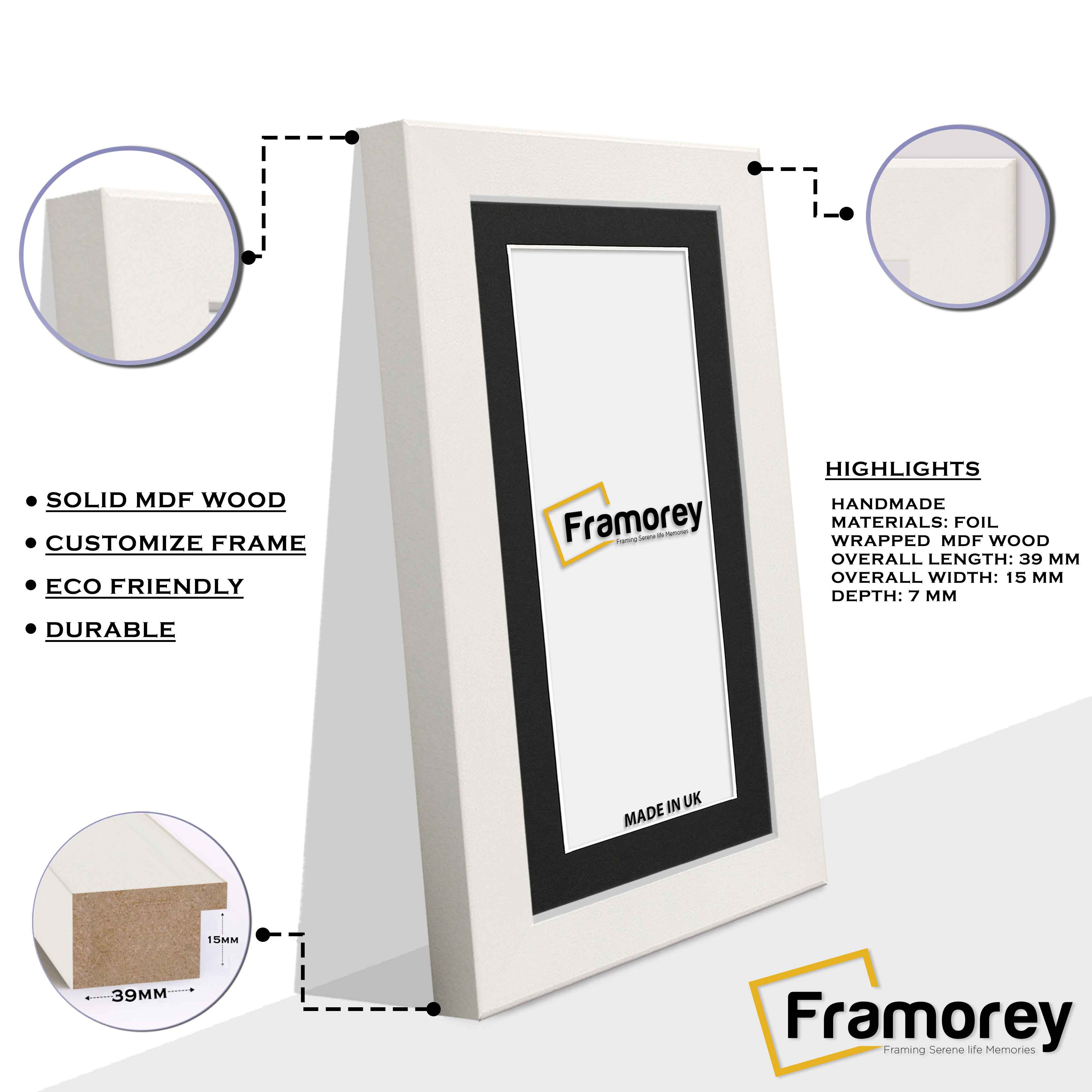 Panoramic Size White Picture Frames Handmade Wooden Poster Frames With Black Mount
