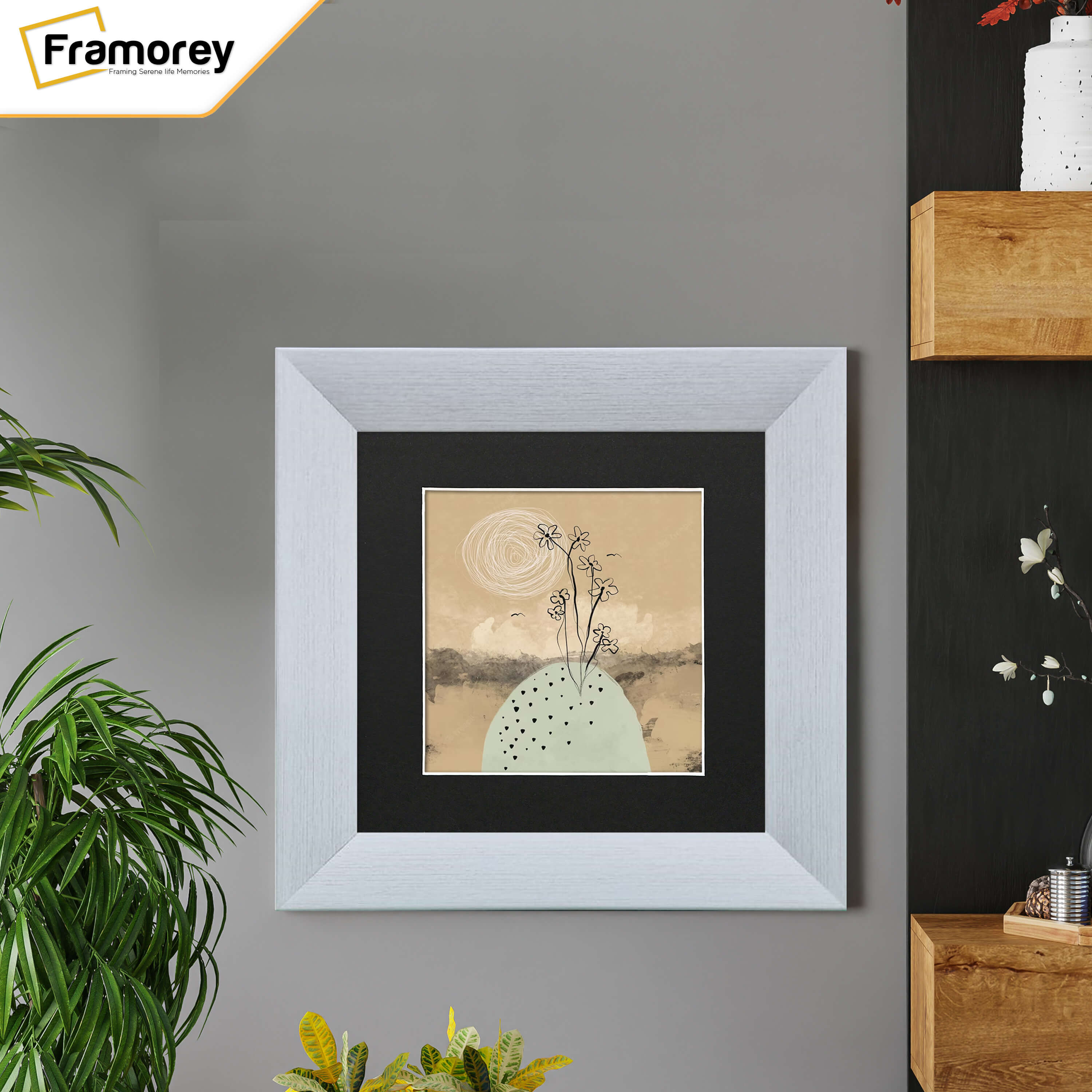 Square Size Limed White Picture Frames With Black Mount