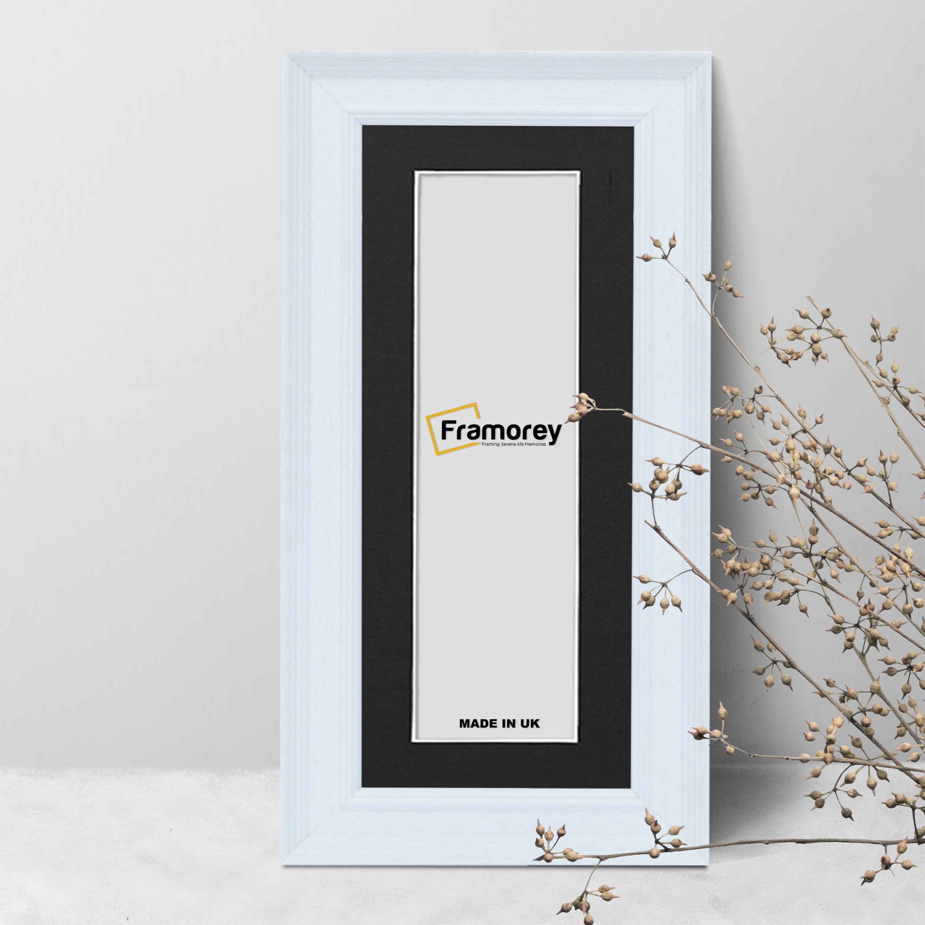 Panoramic Size Grained White Picture Frame Photo Frame Fletcher Wood With Black Mount