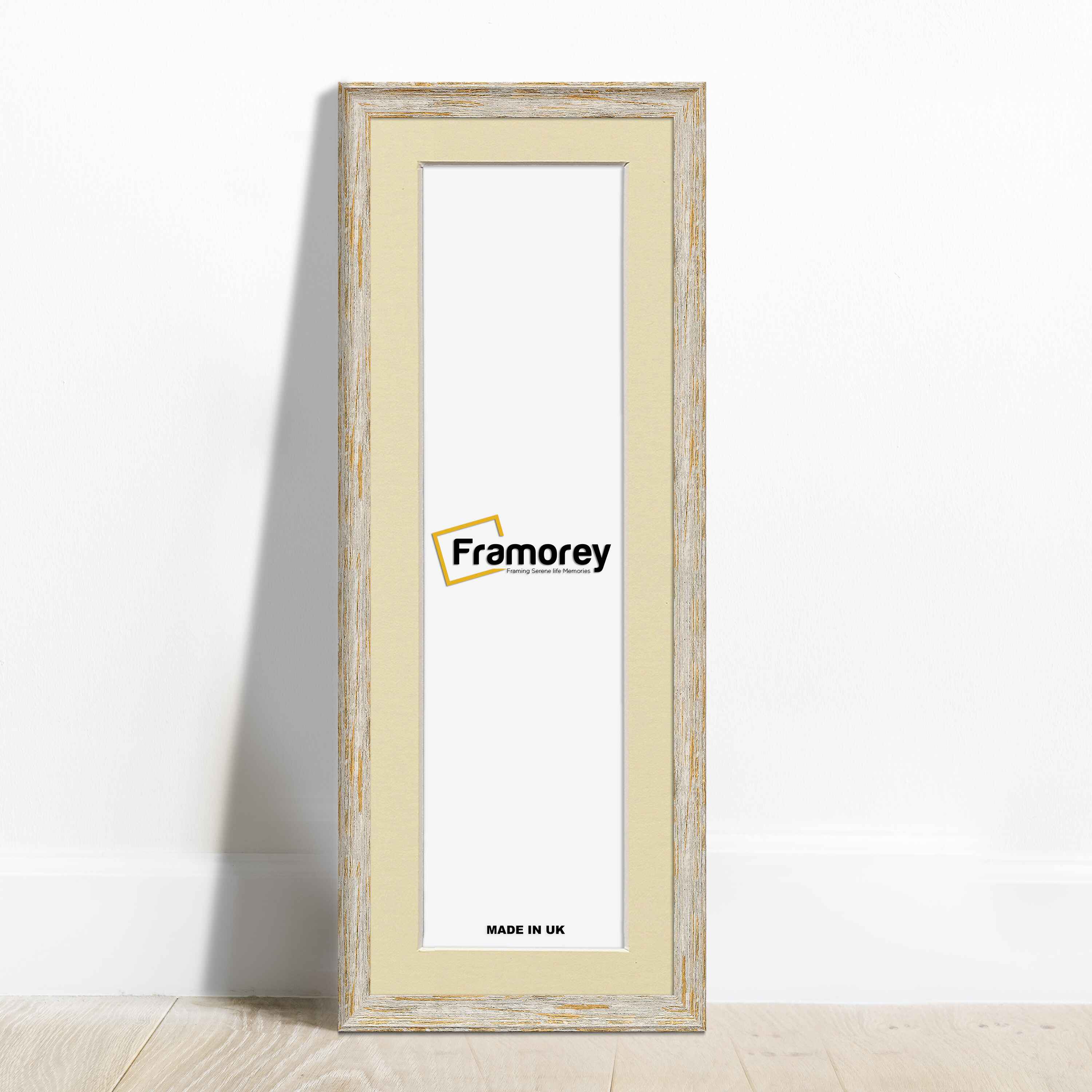 Panoramic Size Vintage Distressed White Photo Frames With Ivory Mount