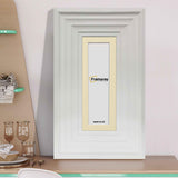 Panoramic Size White Wooden Picture Frame Big Step Style with Ivory Mount