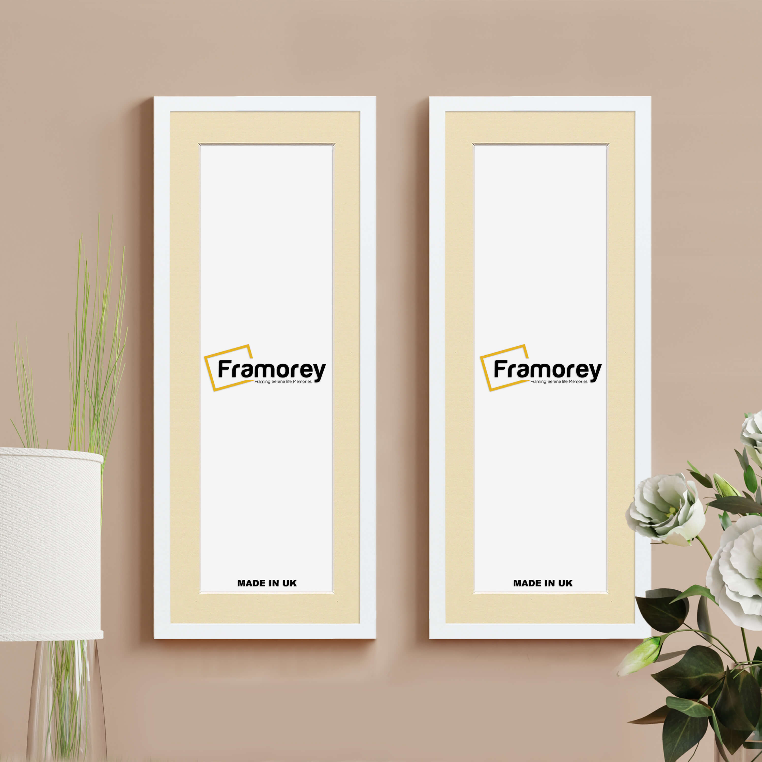 Thin Matt Panoramic White Photo Frames With Ivory Mount