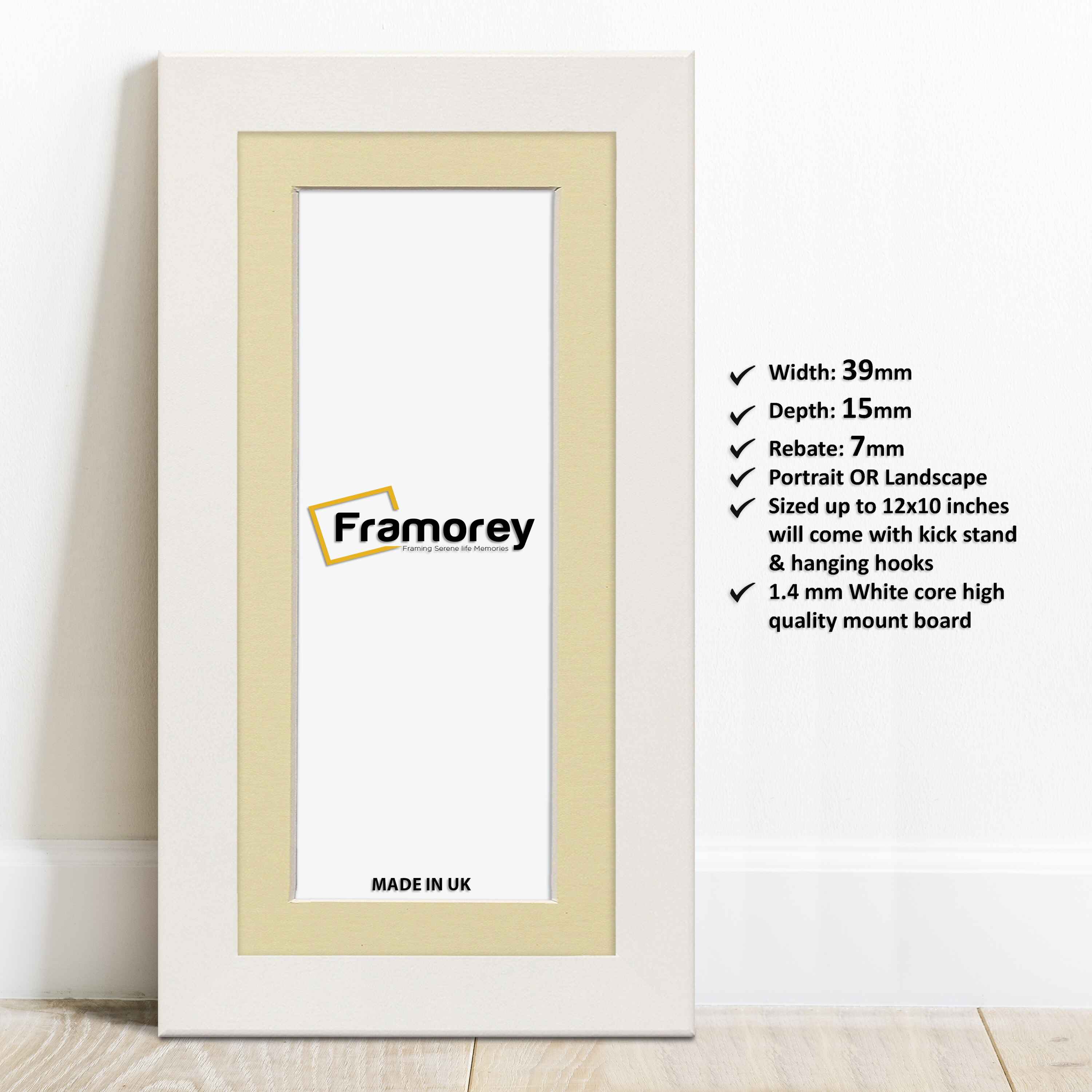 Panoramic Size White Picture Frames Handmade Wooden Poster Frames With Ivory Mount