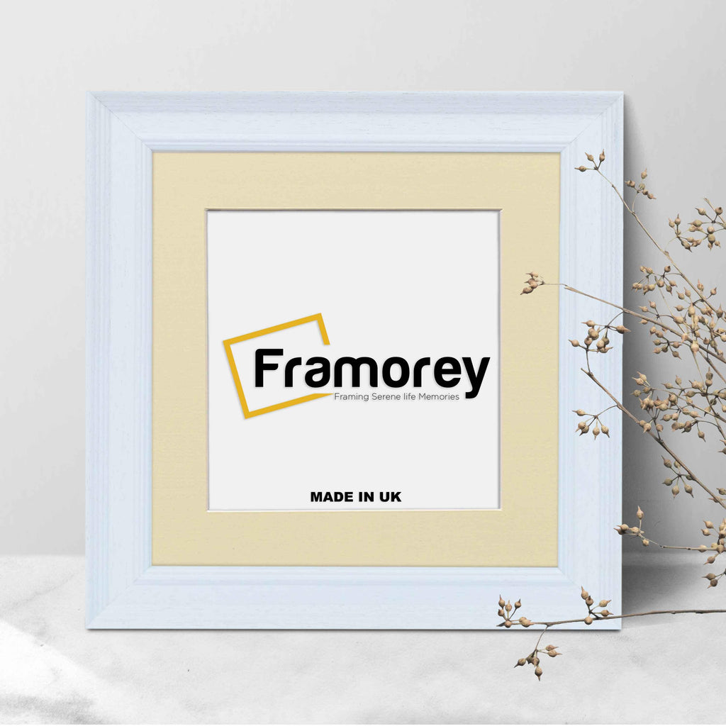 Square Size Grained White Picture Frame Fletcher Wood Style With Ivory Mount
