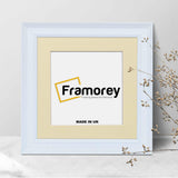 Square Size Grained White Picture Frame Fletcher Wood Style With Ivory Mount
