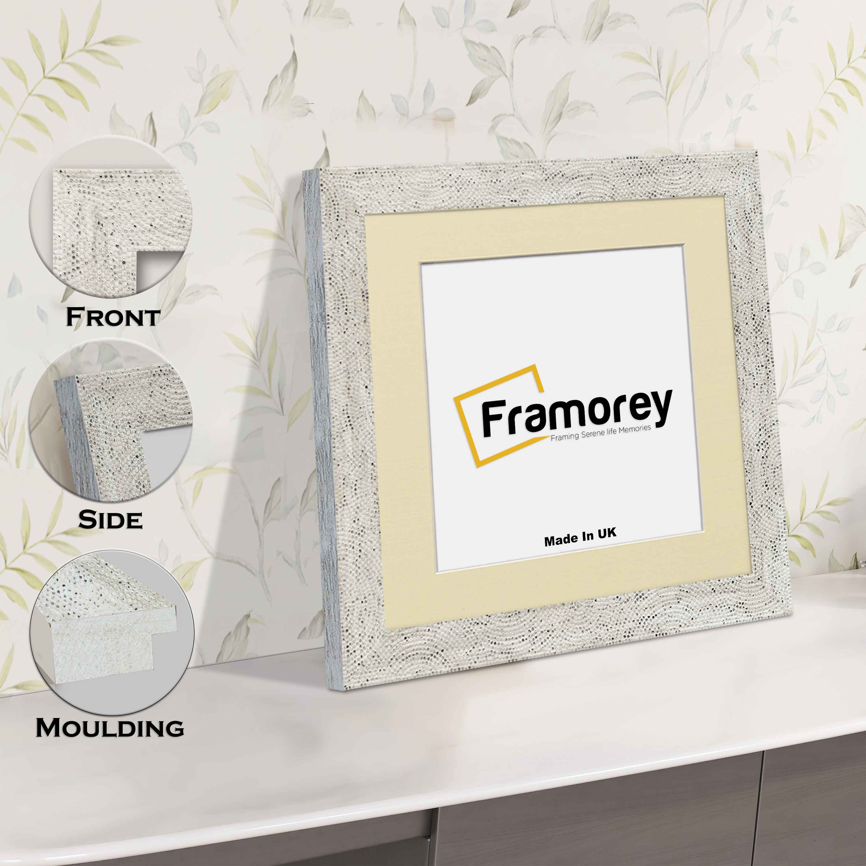Square Size White Perisa Photo Frames Home Decor Frames With Ivory Mount