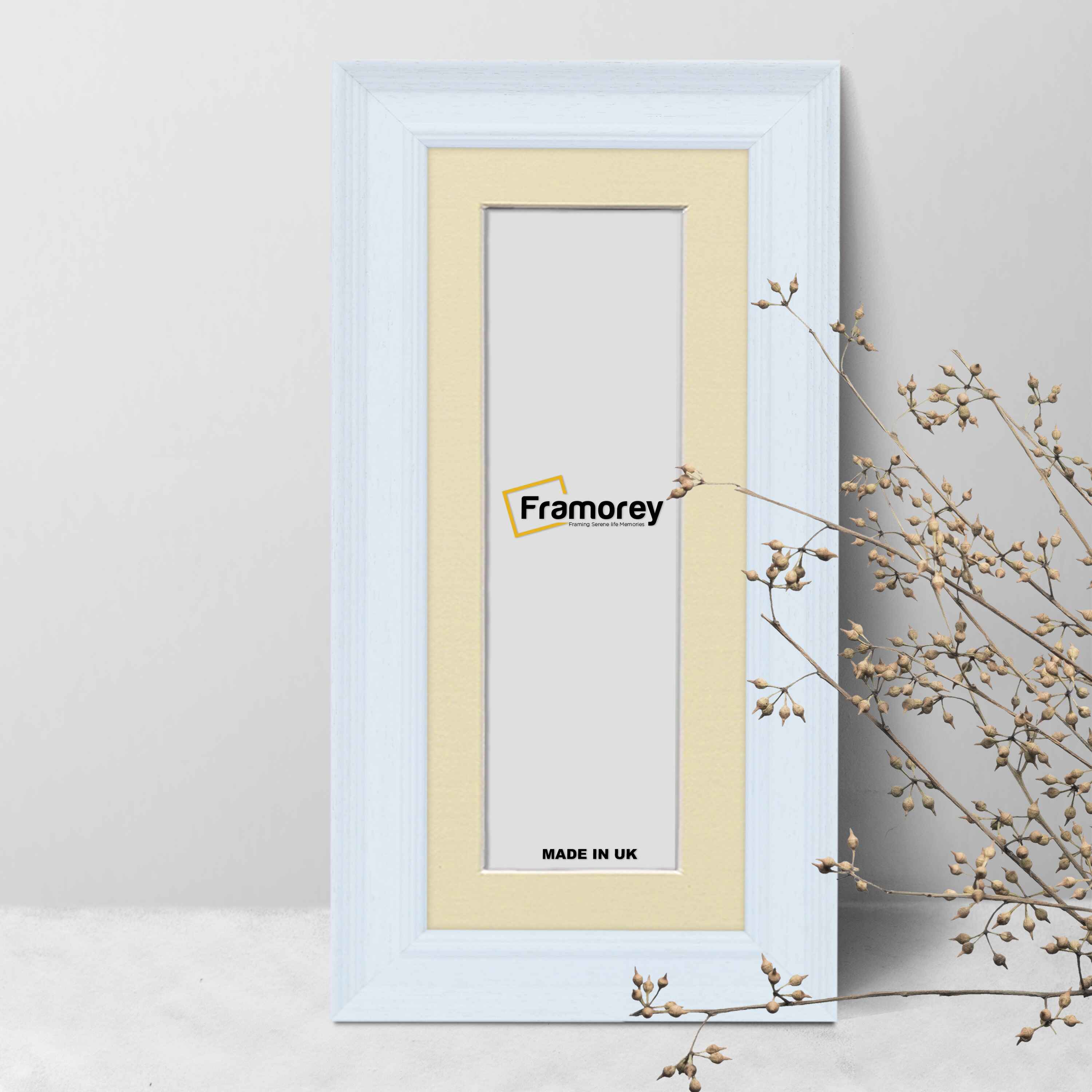 Panoramic Size Grained White Picture Frame Photo Frame Fletcher Wood With Ivory Mount