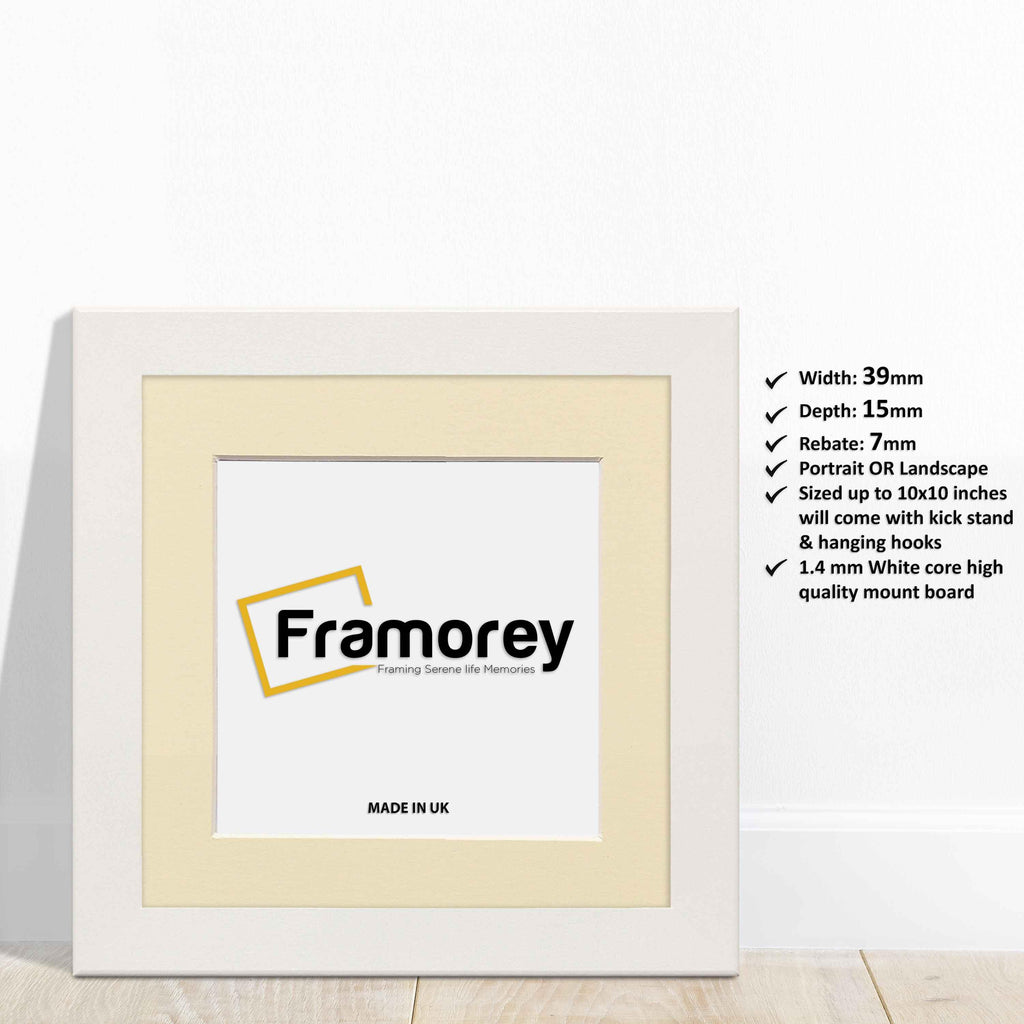 Square White Picture Frames Handmade Photo Frames With Ivory Mount